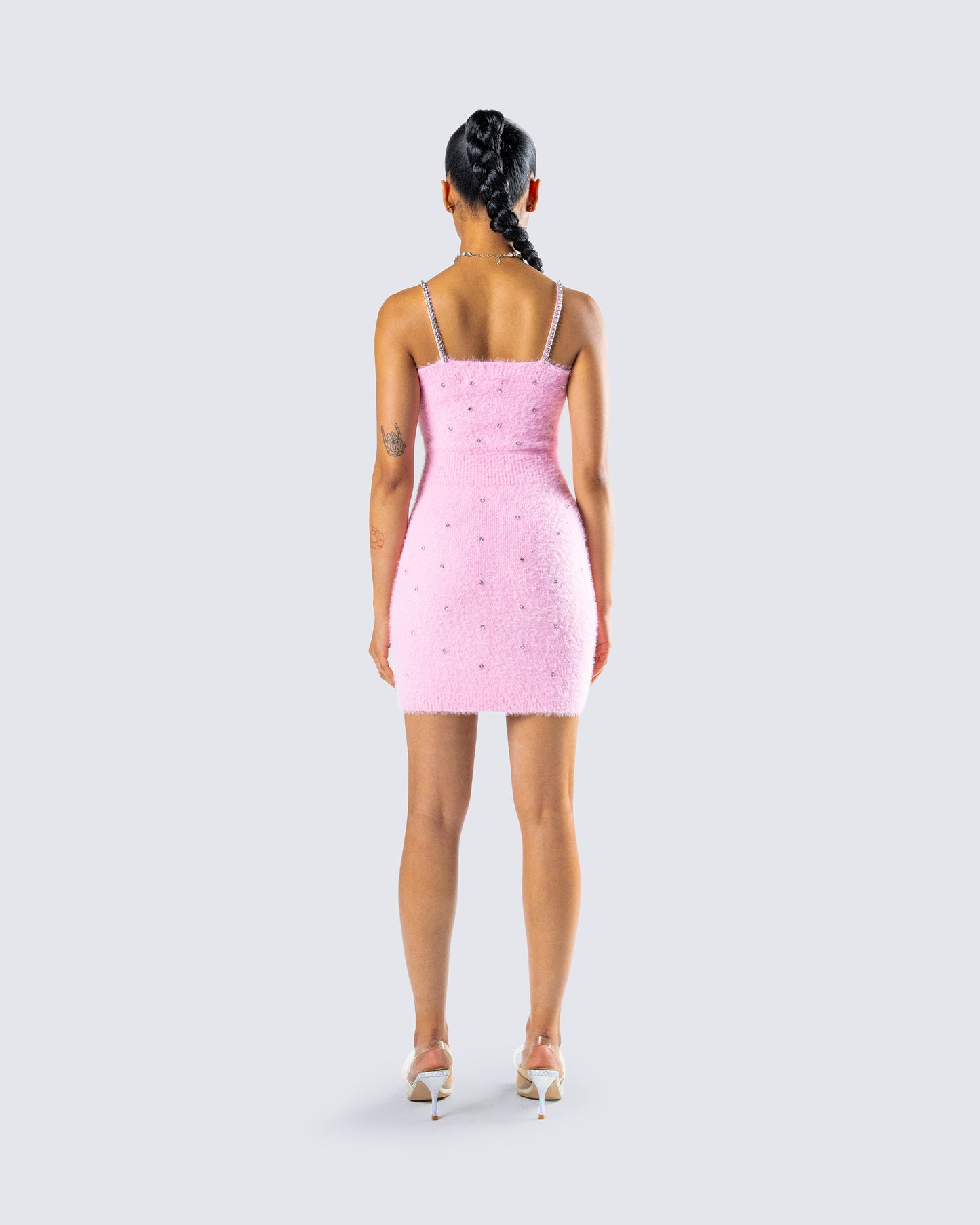 Adi Pink Fuzzy Knit Mini Dress