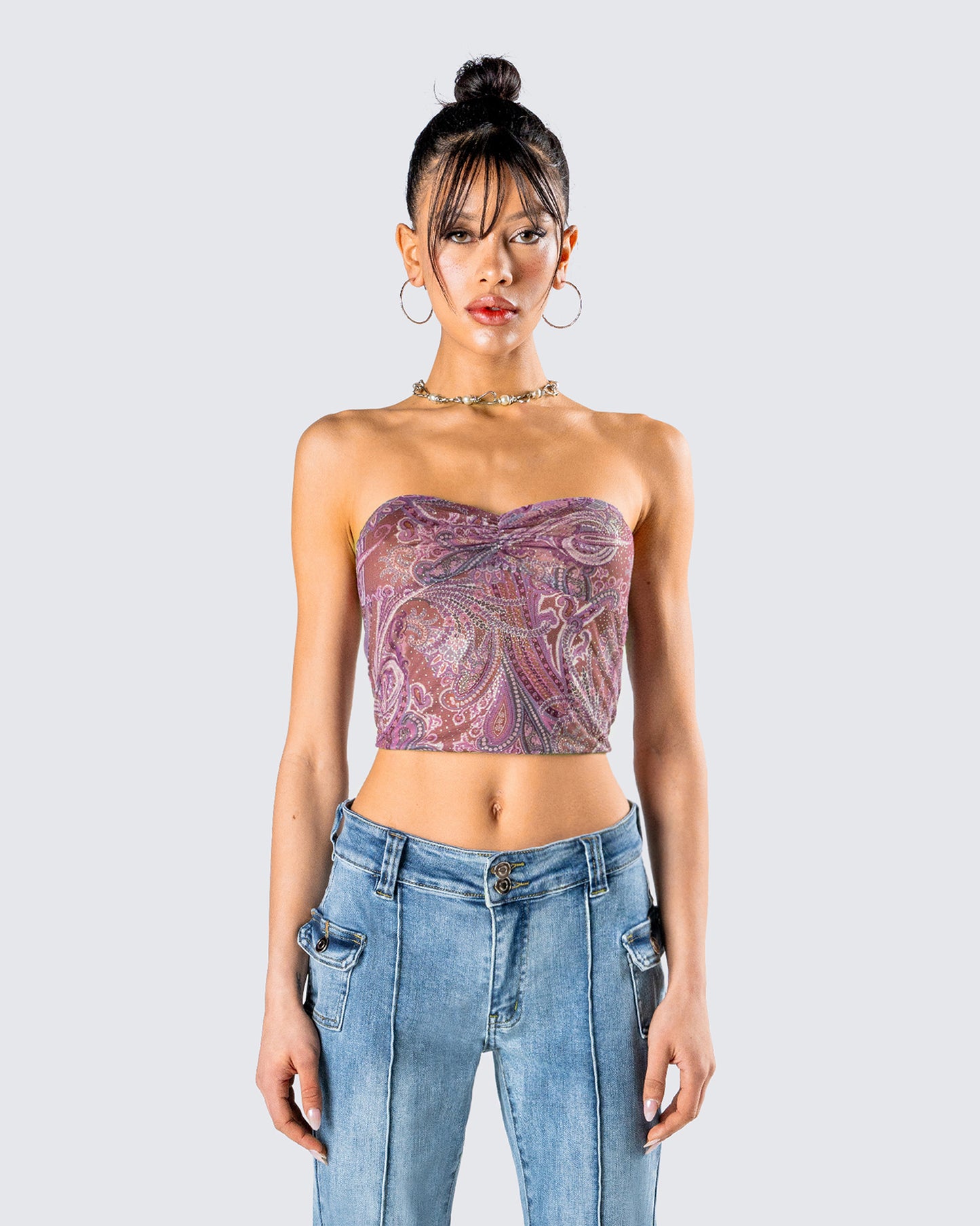Adley Paisley Mesh Tube Top model front