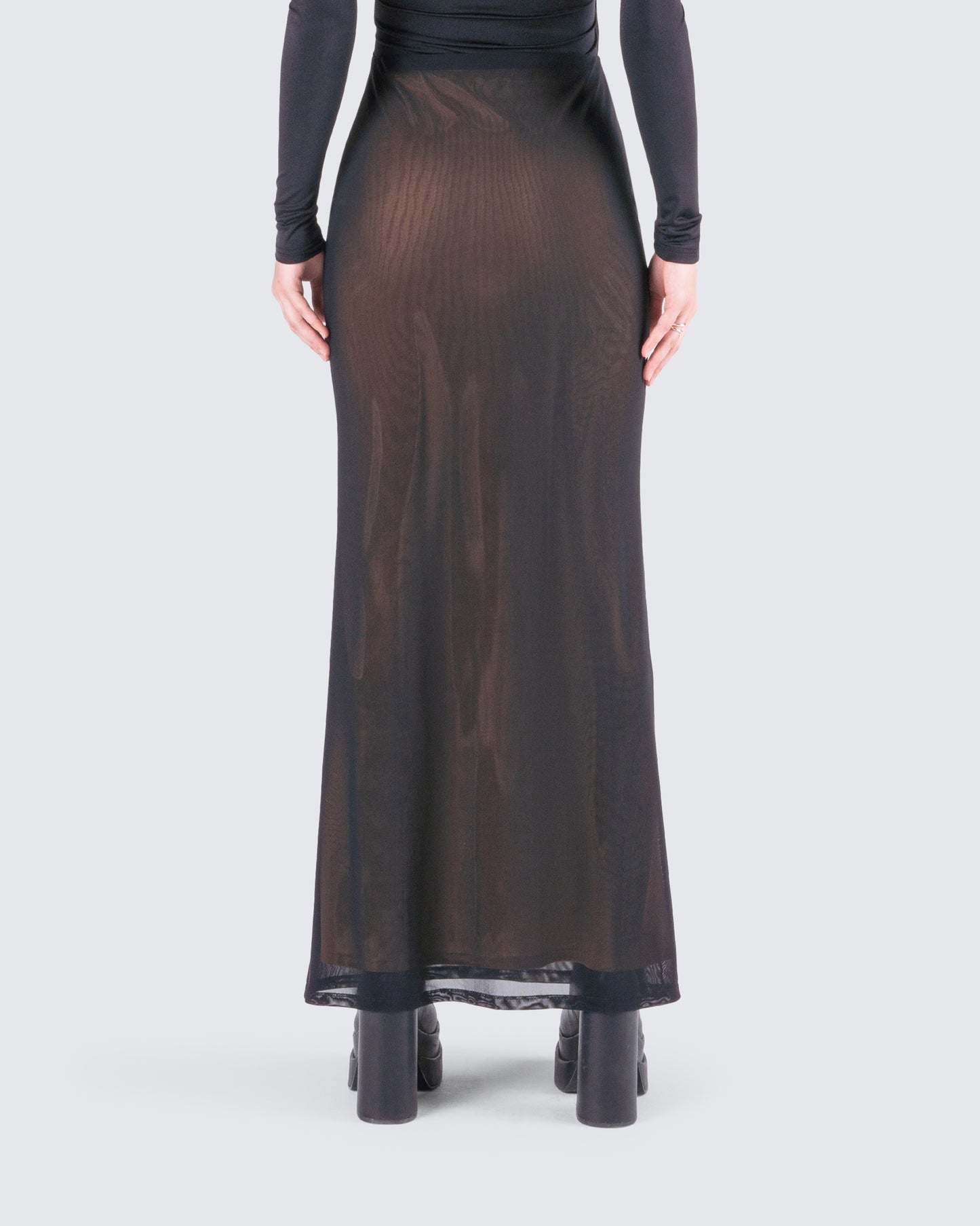 Aela Black Mesh Maxi Skirt