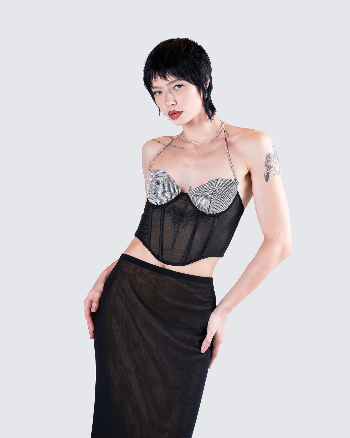 Aela Black Rhinestone Corset Top