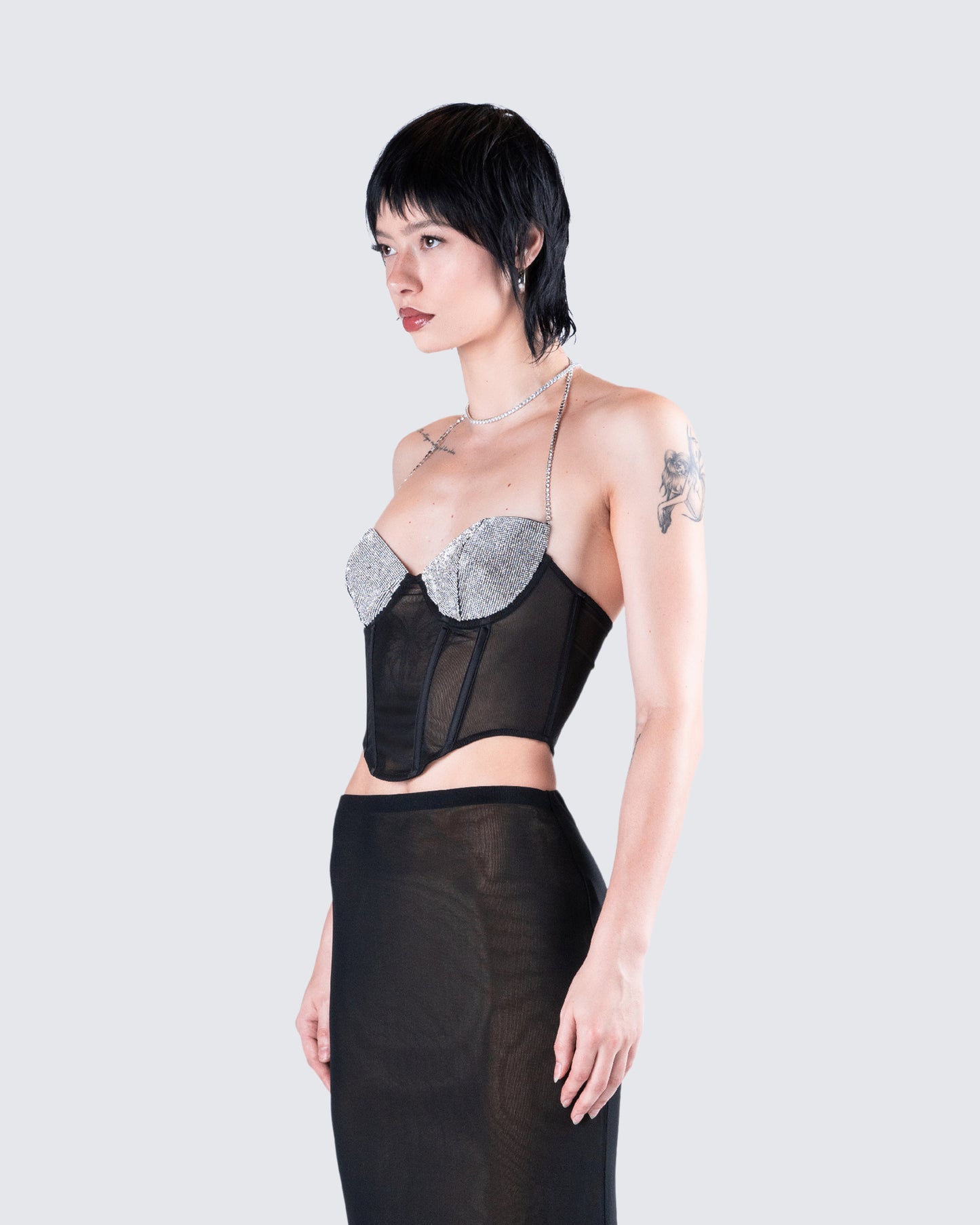 Aela Black Rhinestone Corset Top