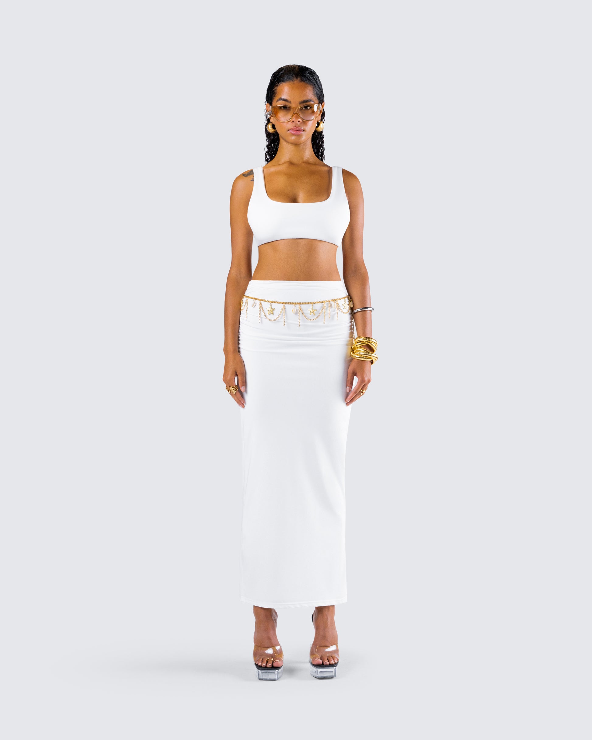 Agnetha White Maxi Set model front