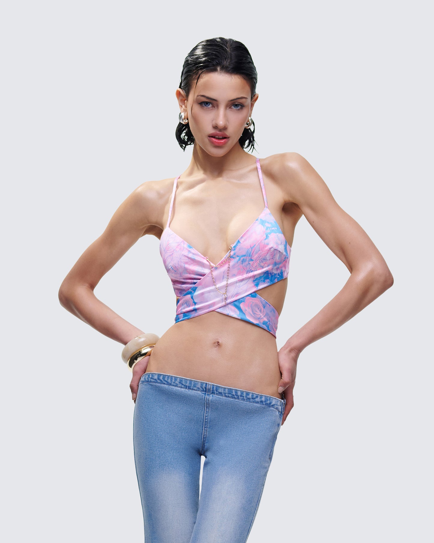 Aiyana Multi Floral Print Wrap Top