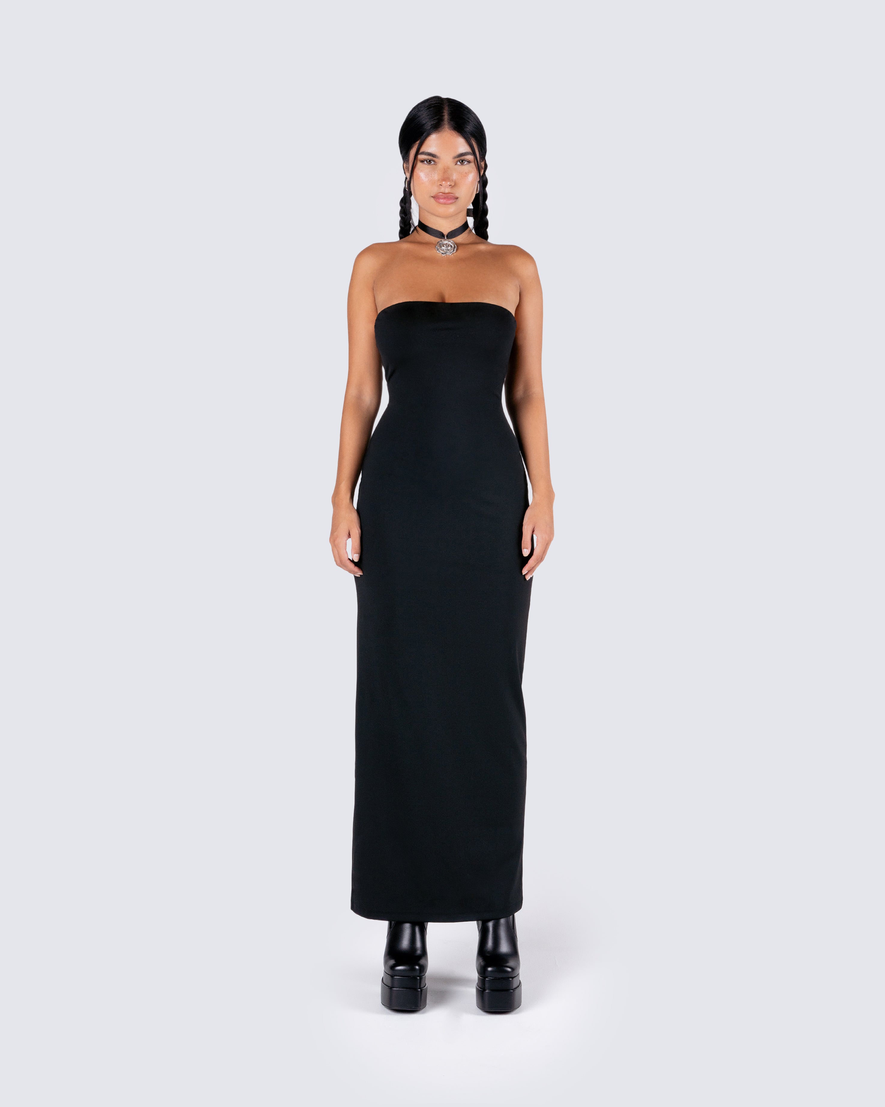 Akari Black Jersey Tube Maxi Dress