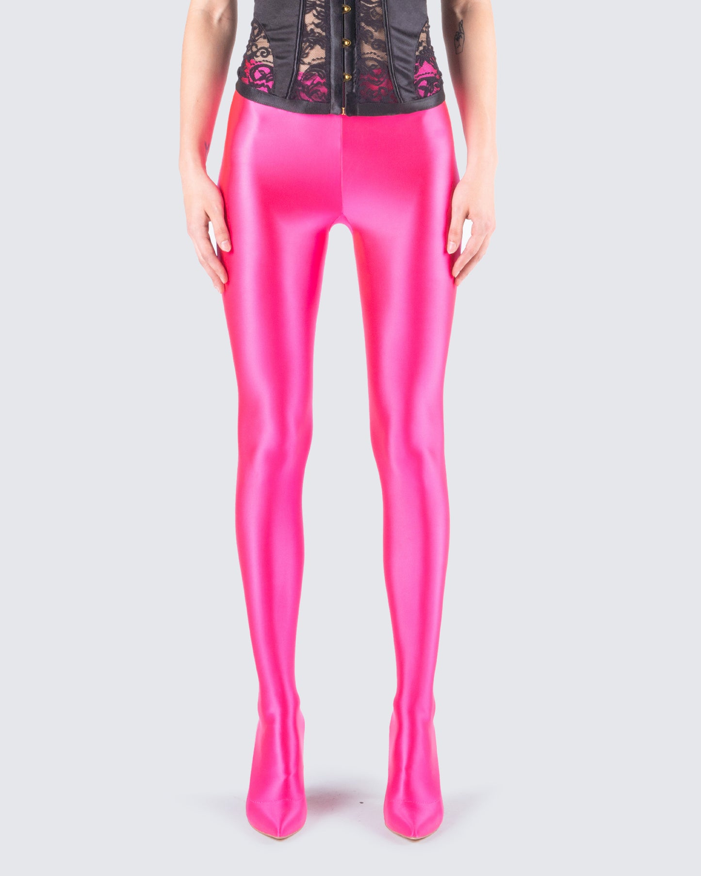 Lux Pink High Heel Leggings model front