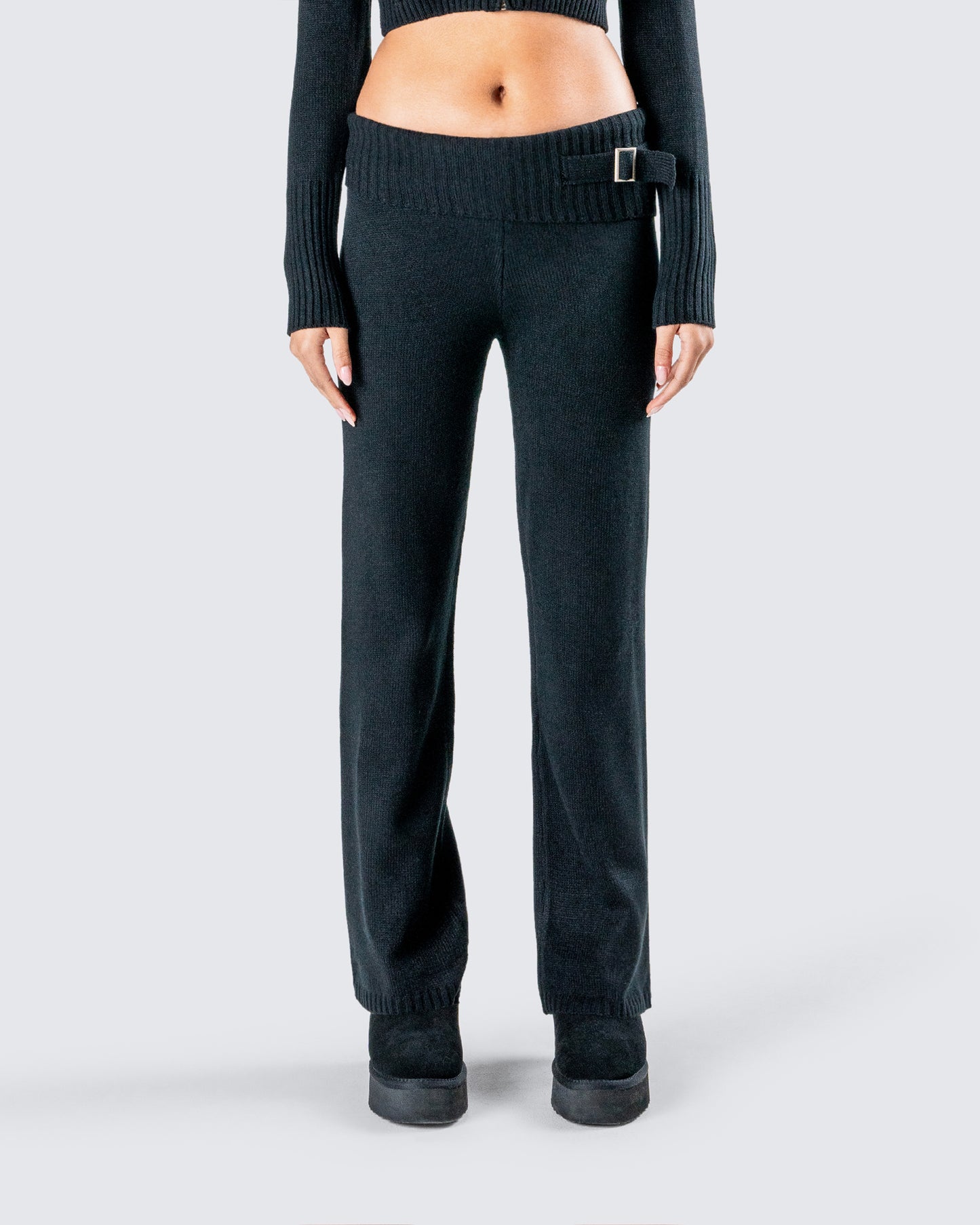 Alyssa Black Knit Pant model front