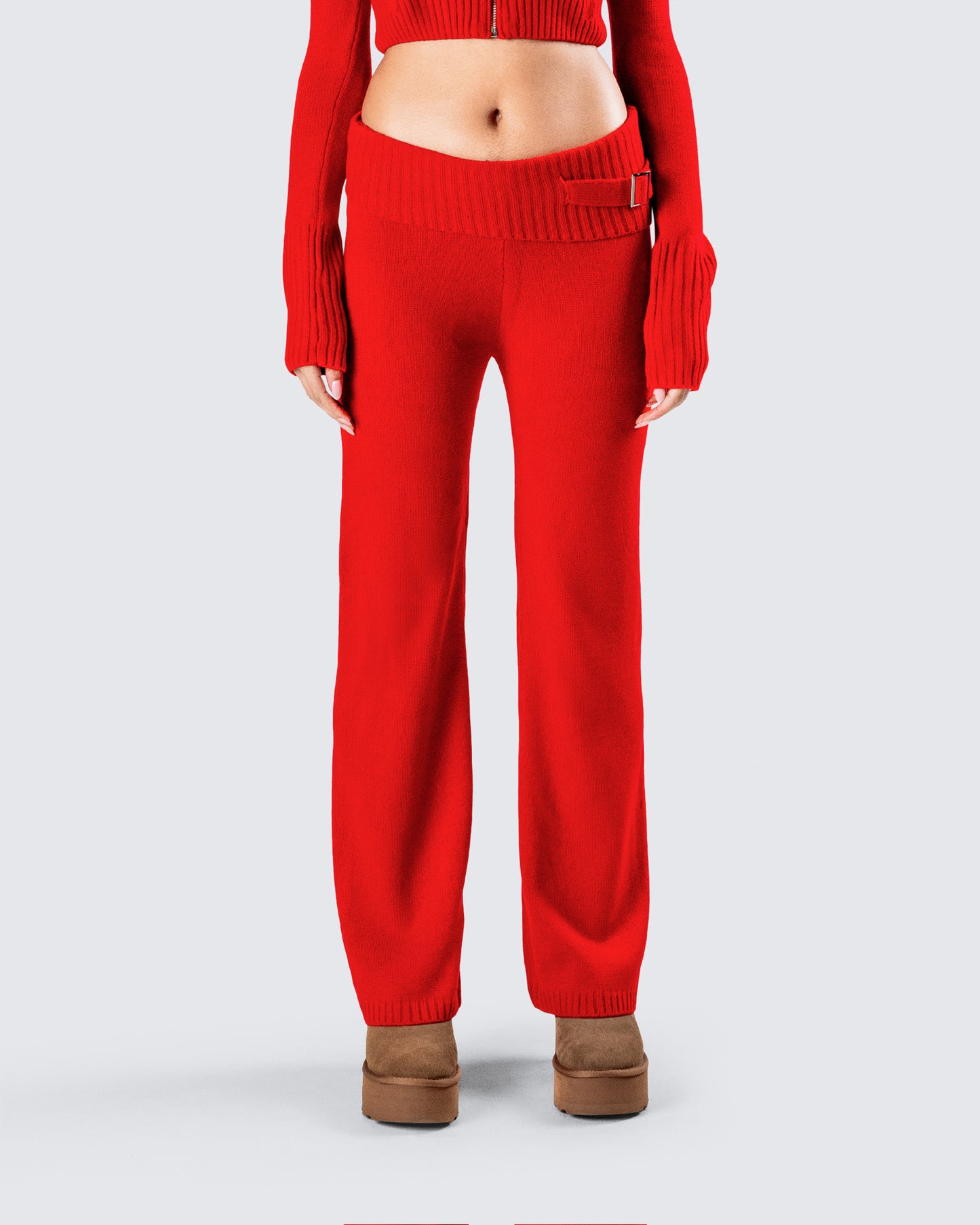 Alyssa Red Knit Pant model front