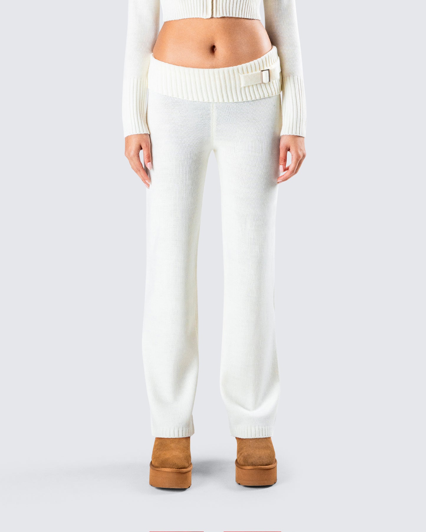 Alyssa White Knit Pant model front