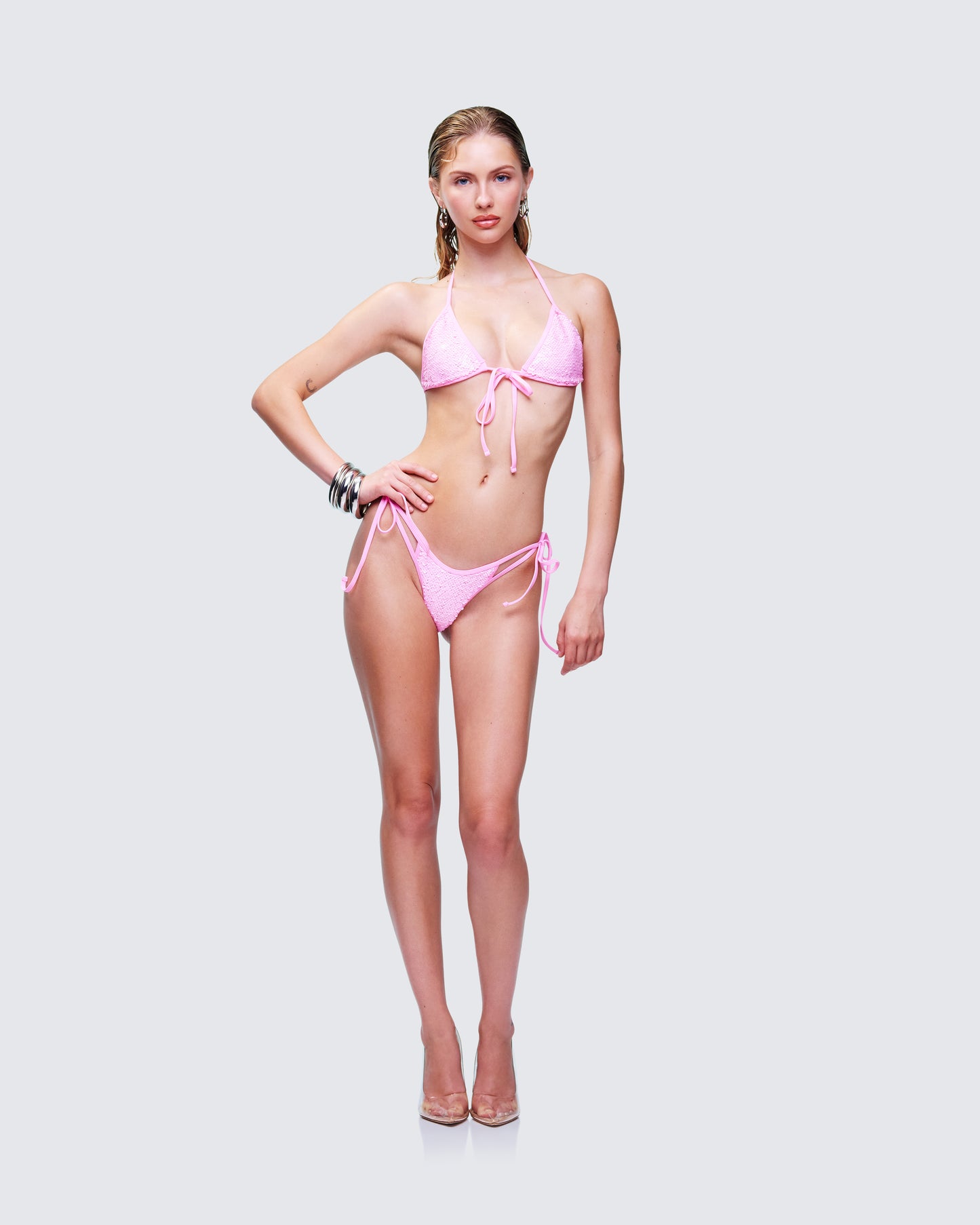 Amal Pink Sequin Bikini Top