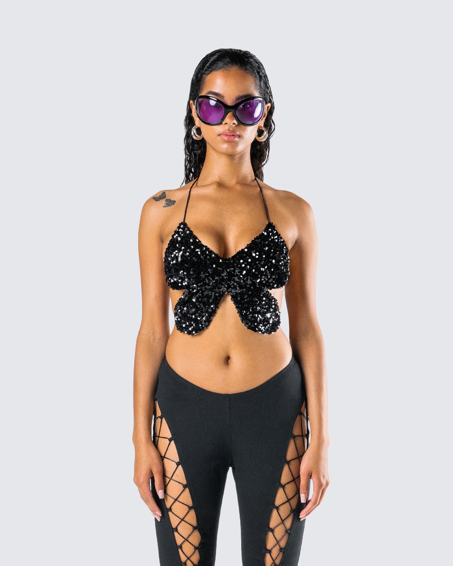 Amelie Black Butterfly Top model front