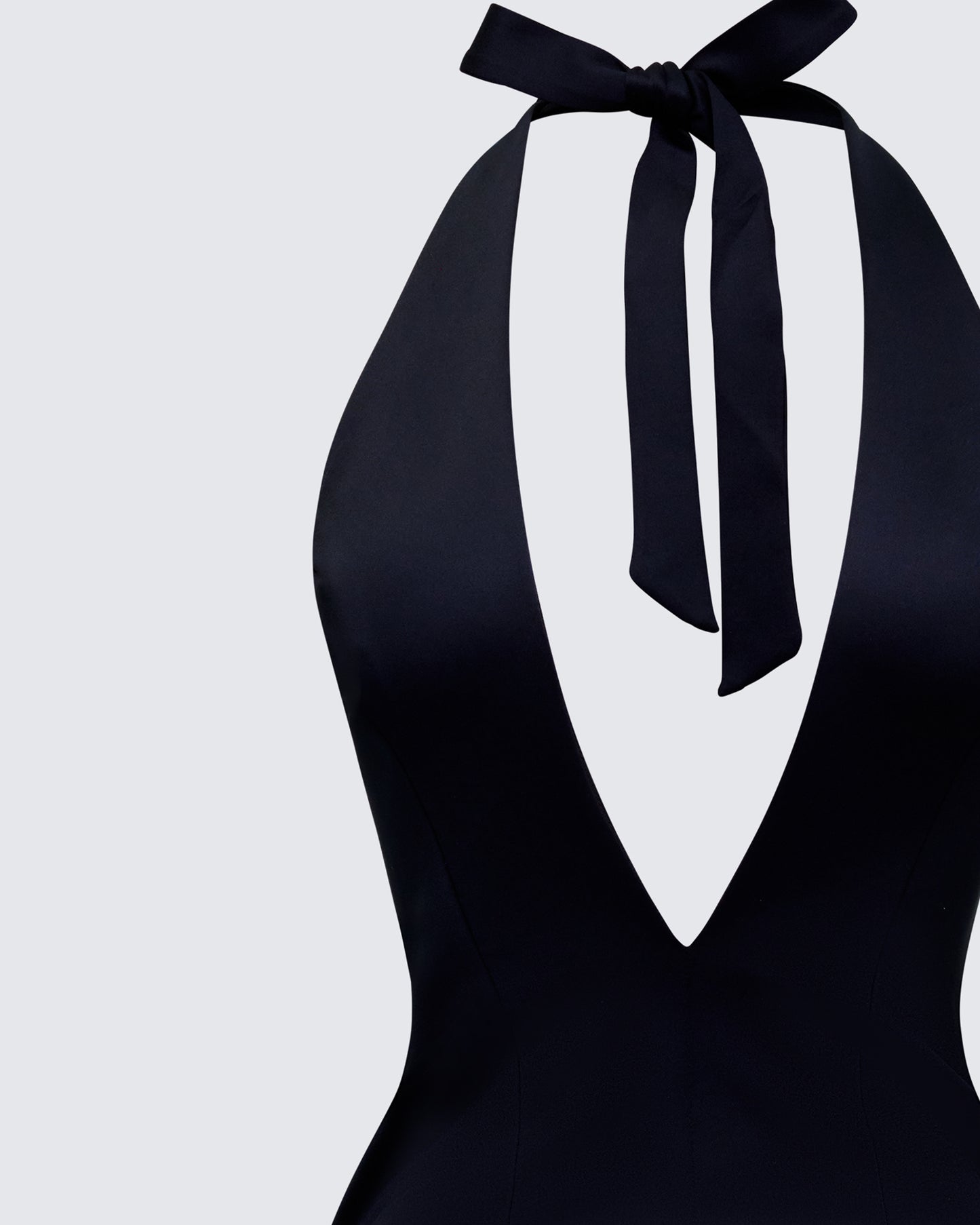 Anarosa Black Halterneck Plunging Mini Dress - close up detail