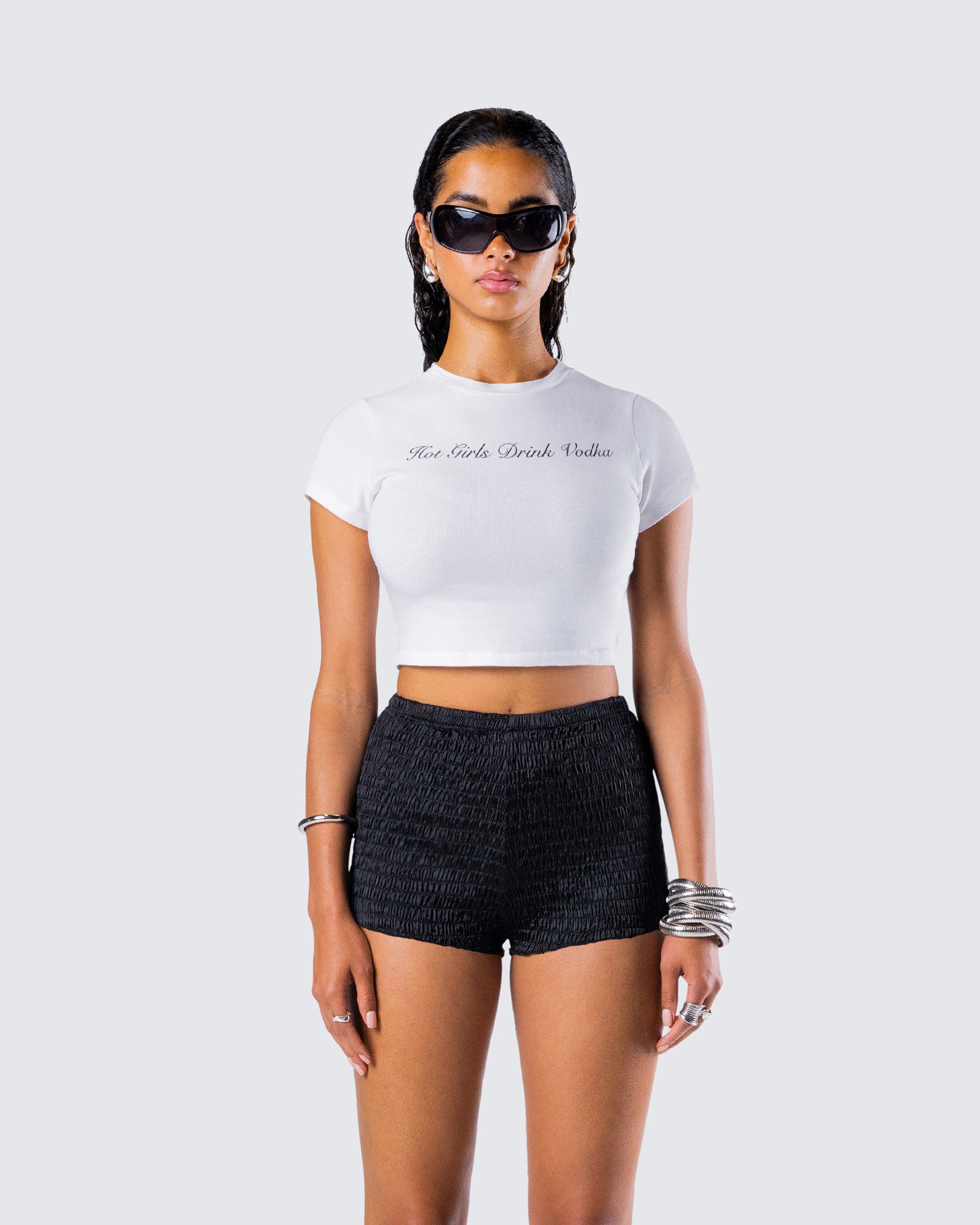 Anela White Jersey Graphic Top model front