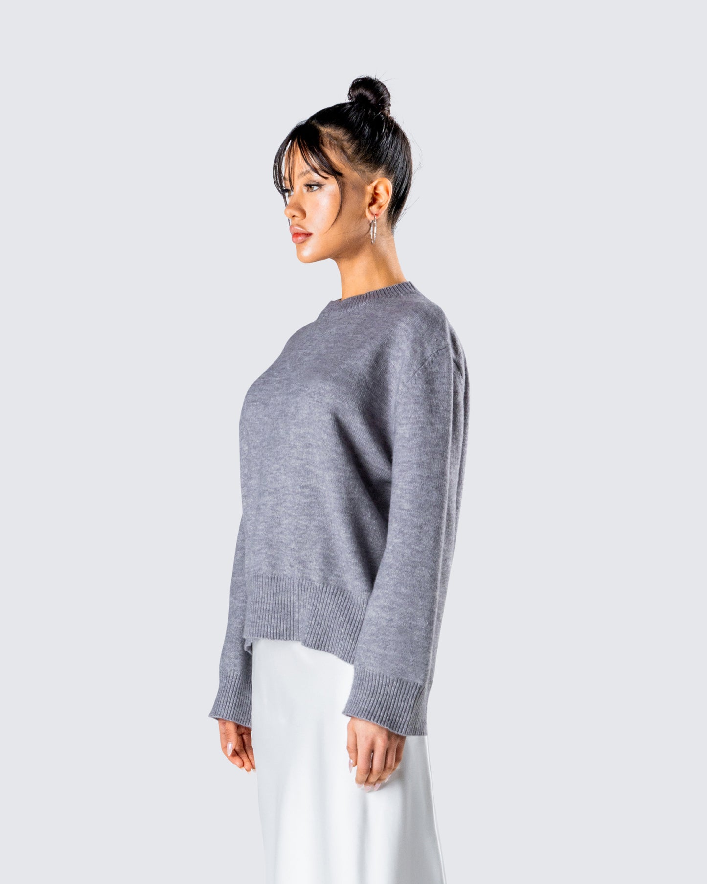Angela Grey Sweater Knit Top