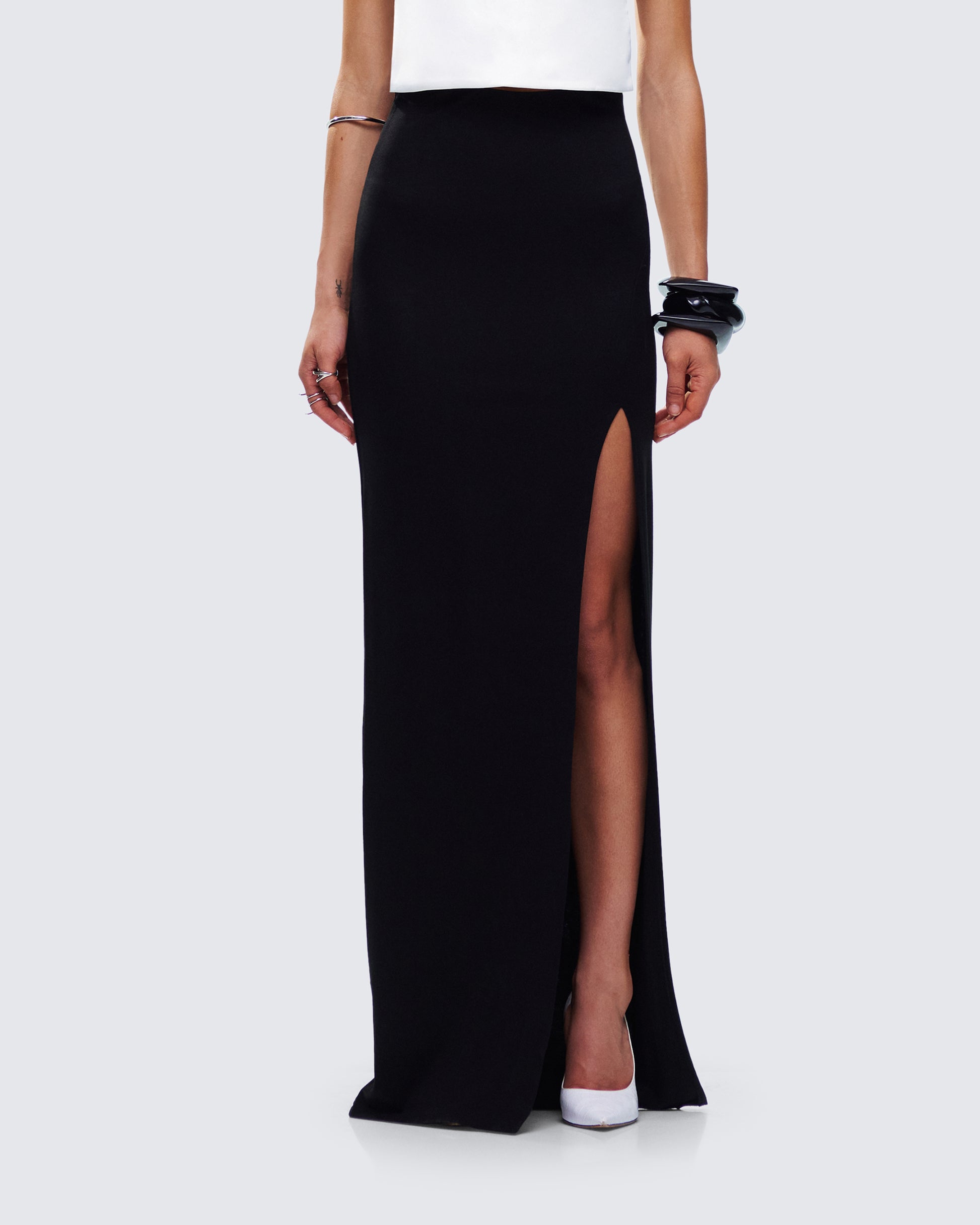 Aries Black Knit Maxi Skirt model front