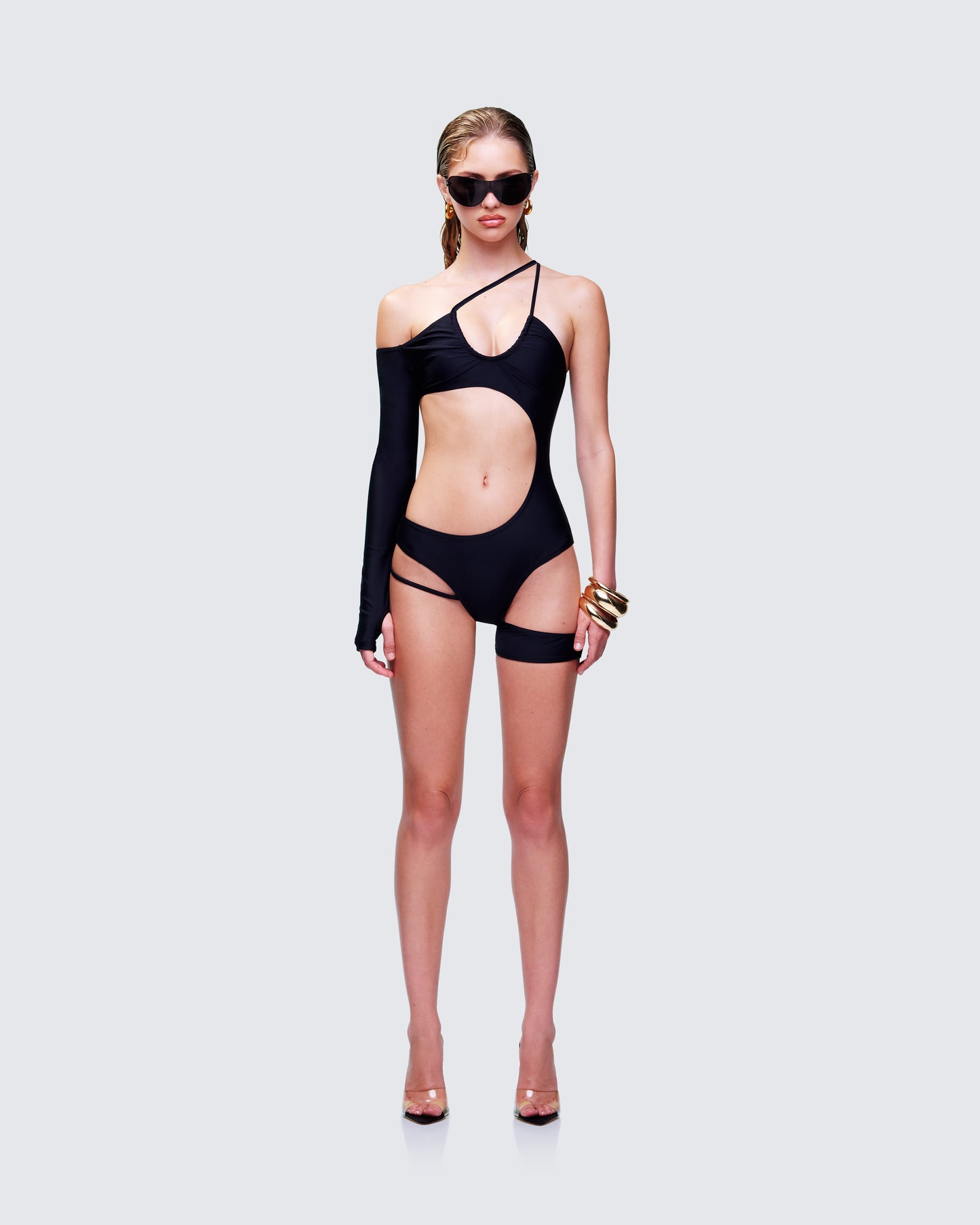 Astra Black Cut Out Swimsuit model front