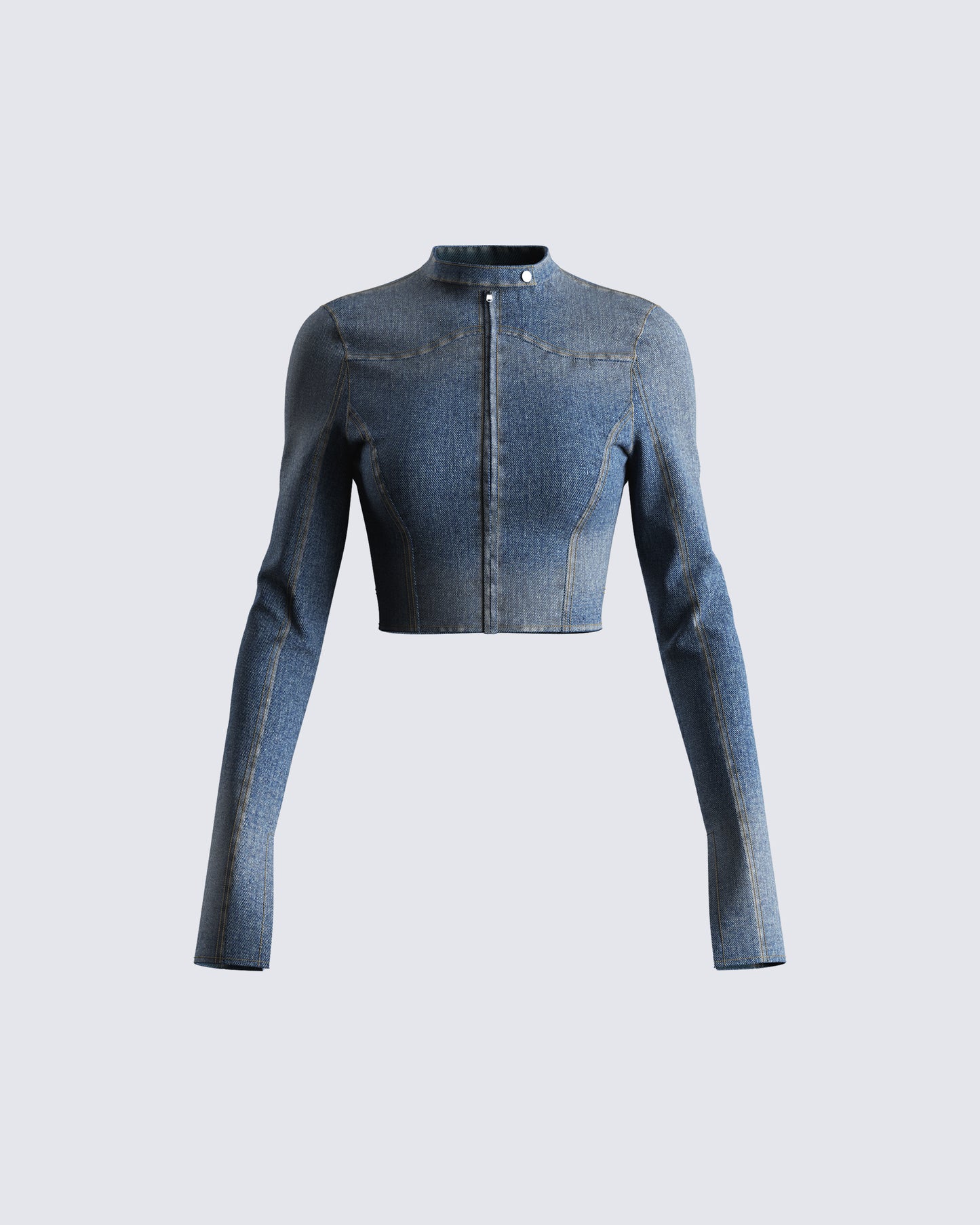 Audrey Blue Cropped Denim Jacket 3d product front