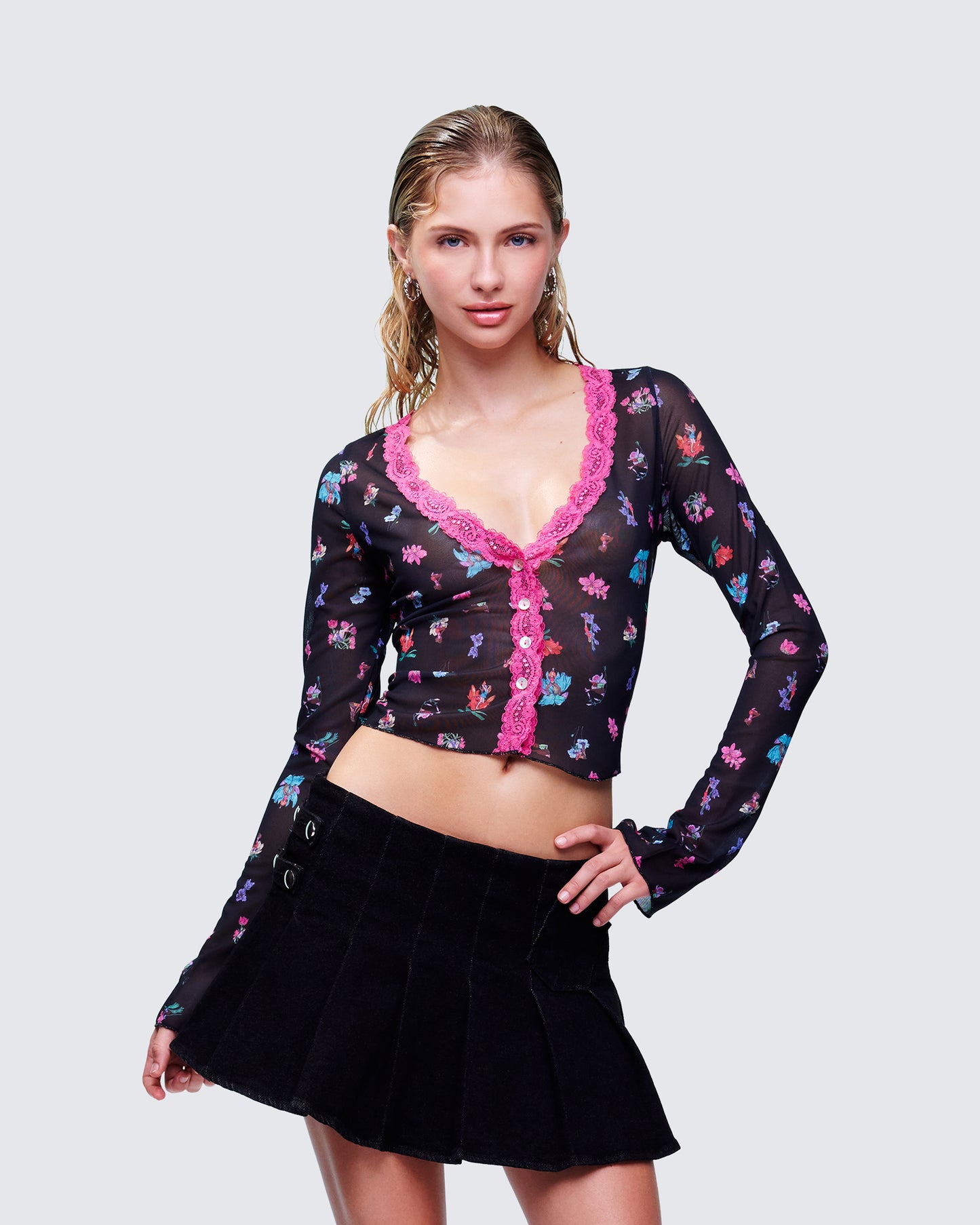 Aurelia Black Printed Mesh Top