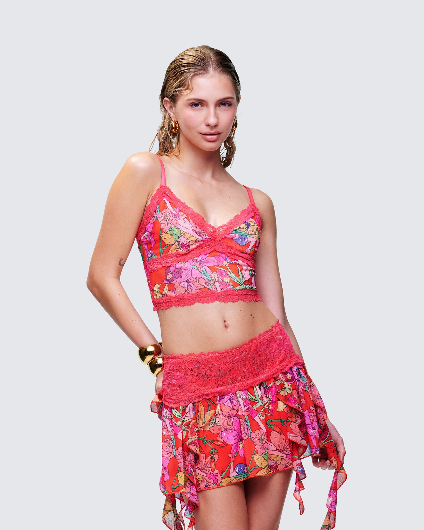 Aurelia Orange Printed Mesh Cami