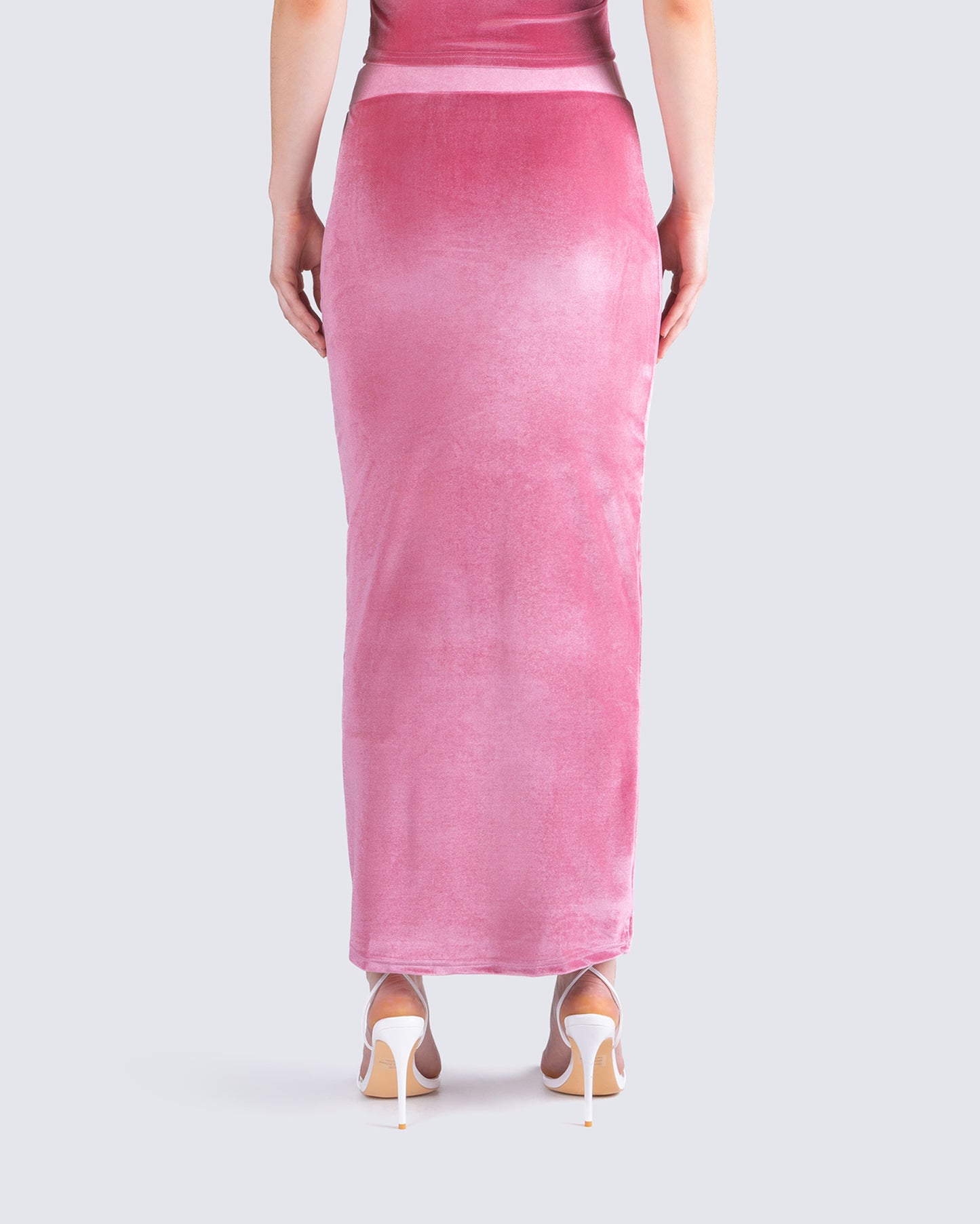 Ayla Pink Velvet Maxi Skirt