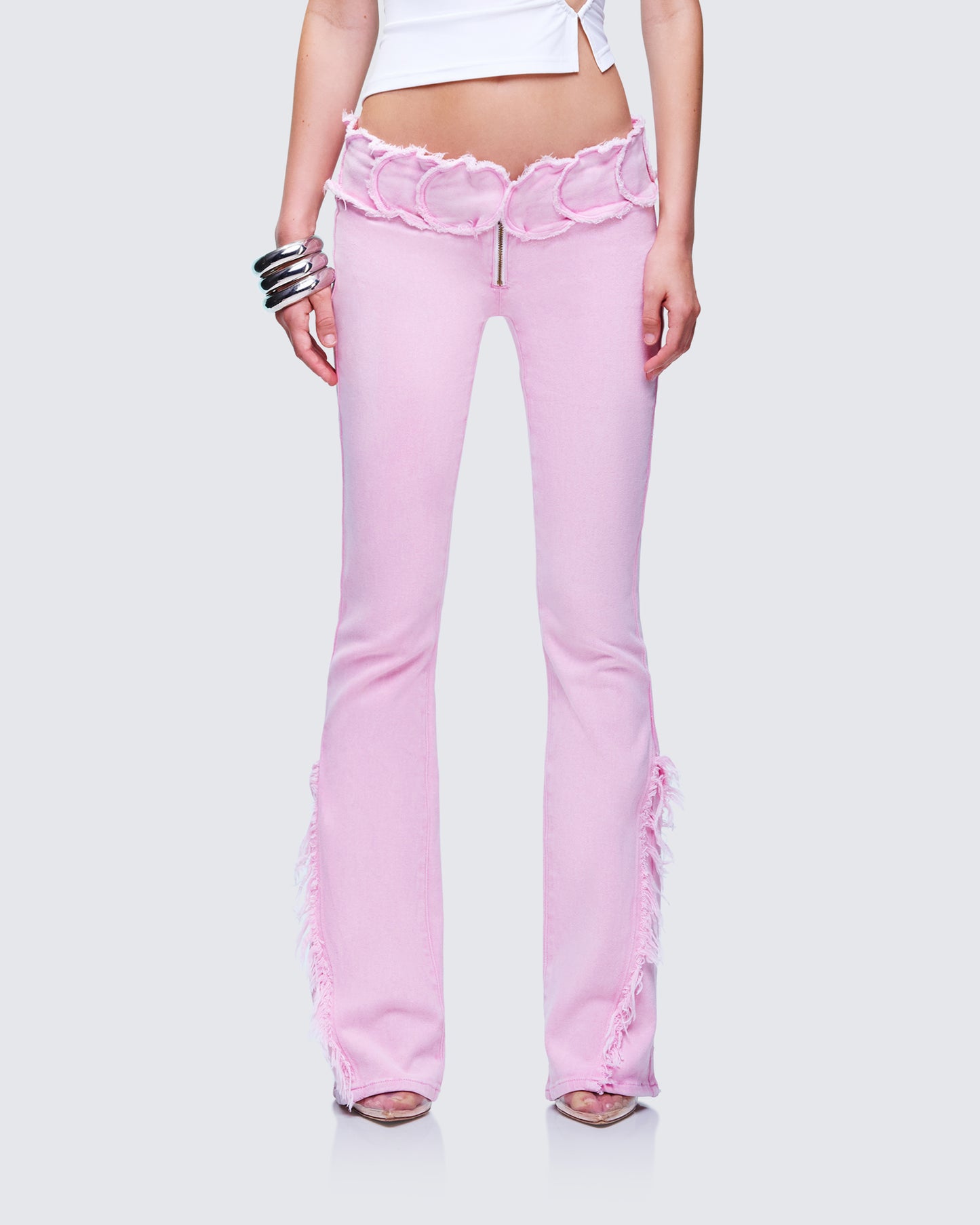 Ayra Pink Acid Wash Denim Flared Pants model front