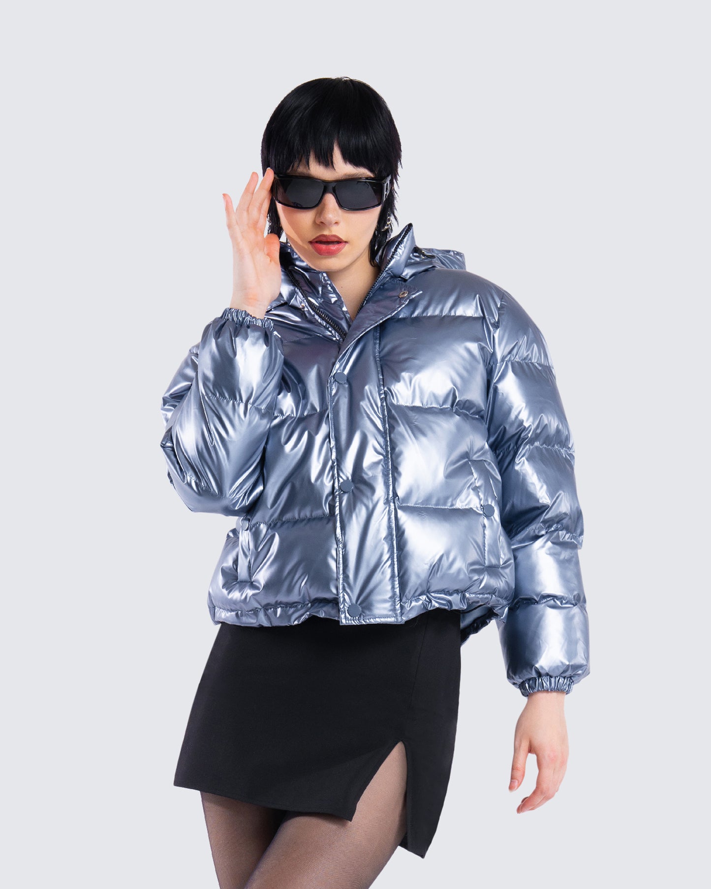 Azalea Blue Metallic Puffer Jacket