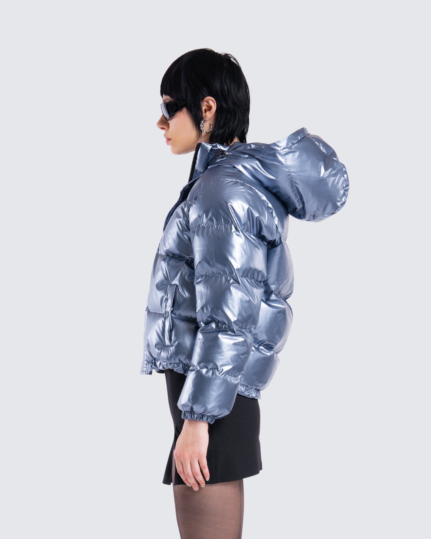 Azalea Blue Metallic Puffer Jacket