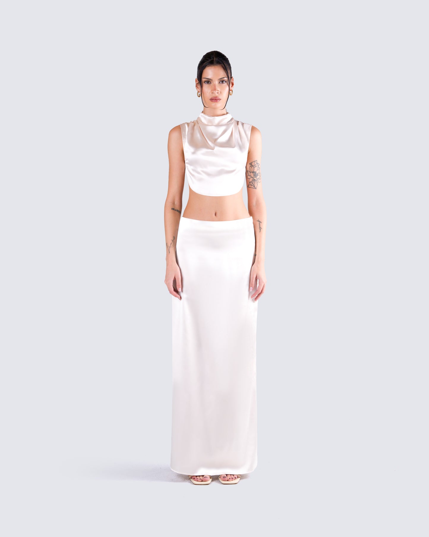 Amal Cream Maxi Skirt model front