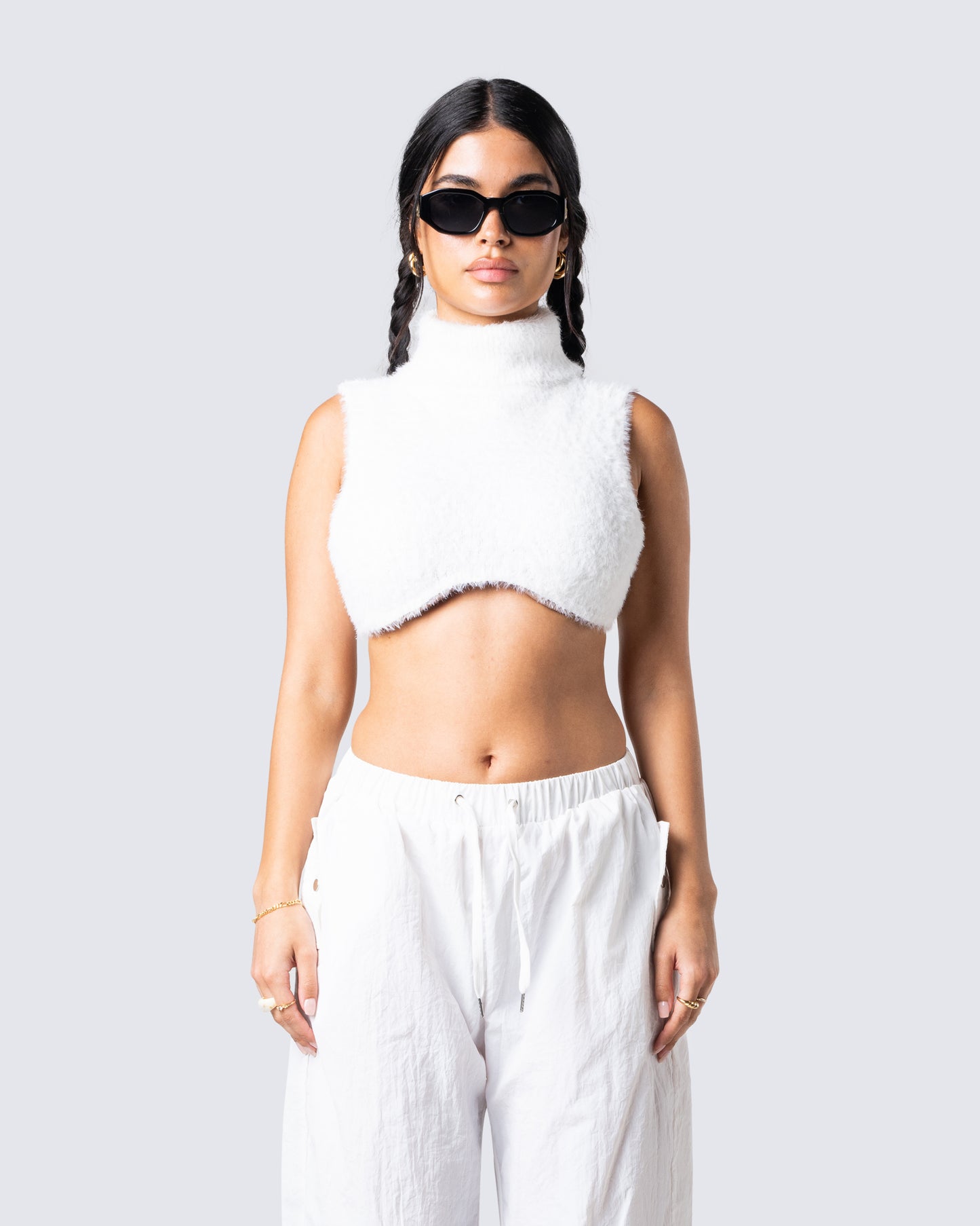 Beckett White Cropped Knit Top model front