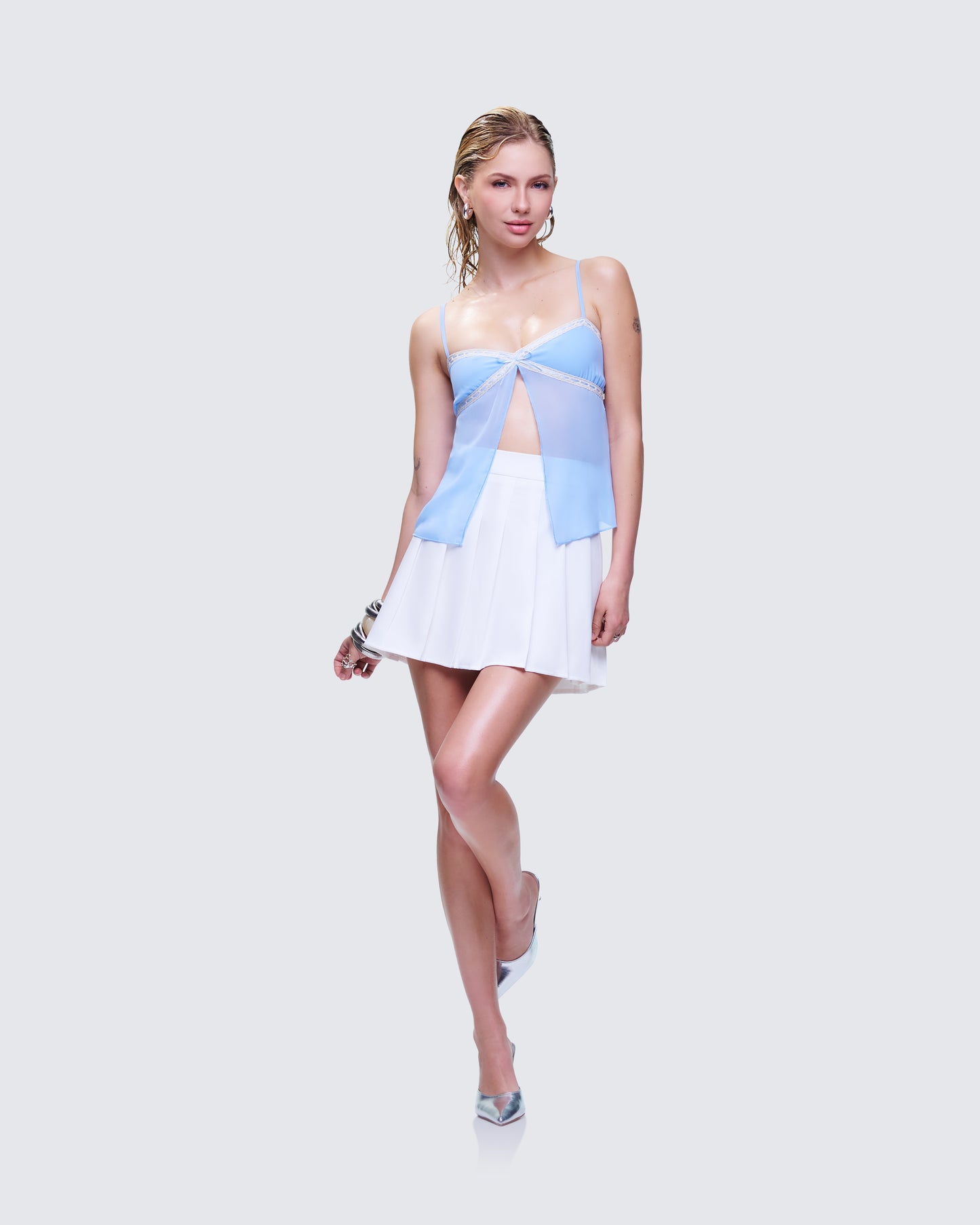 Bella White Pleated Mini Skirt