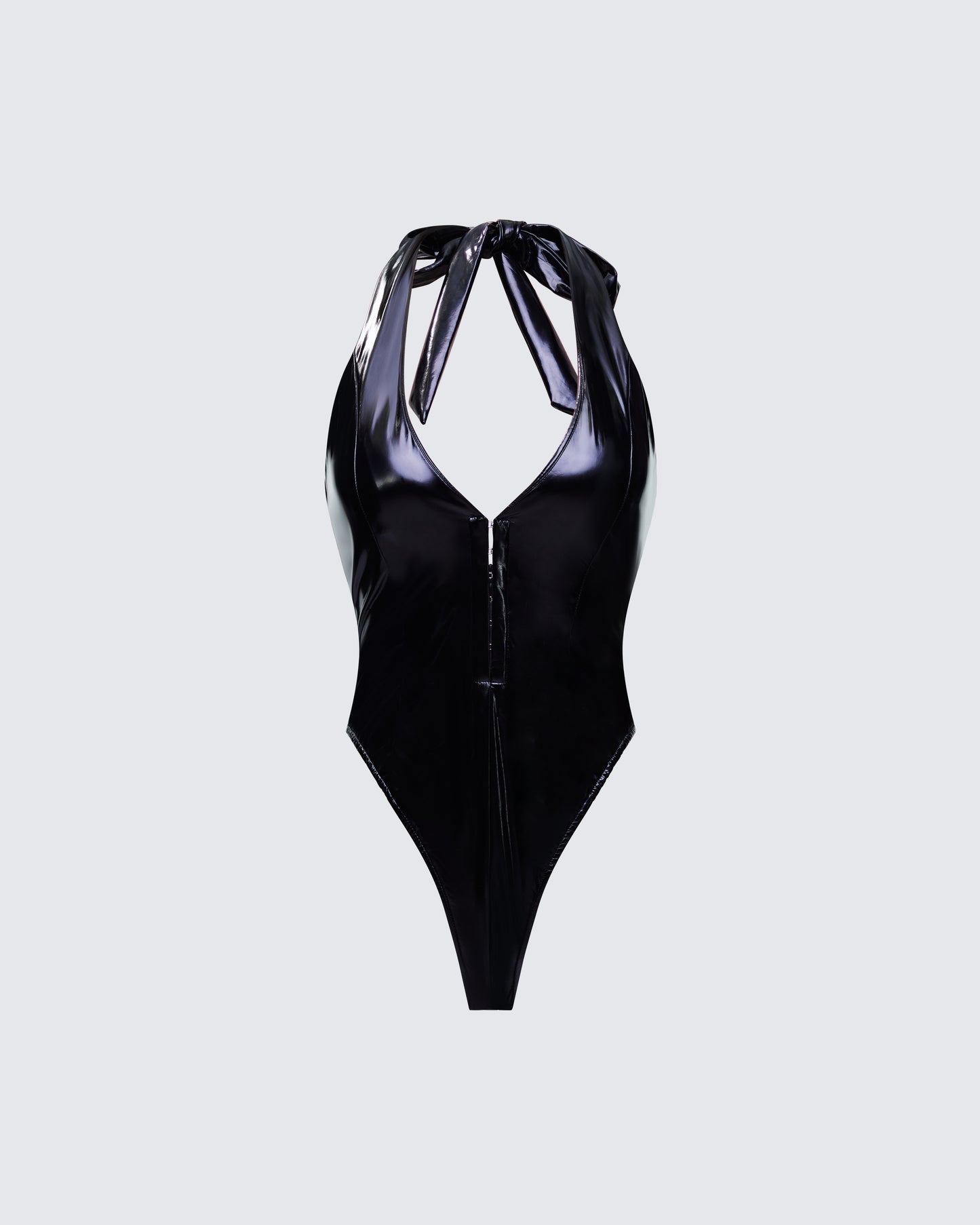 Betsy Black Vegan Leather Plunge Bodysuit product front