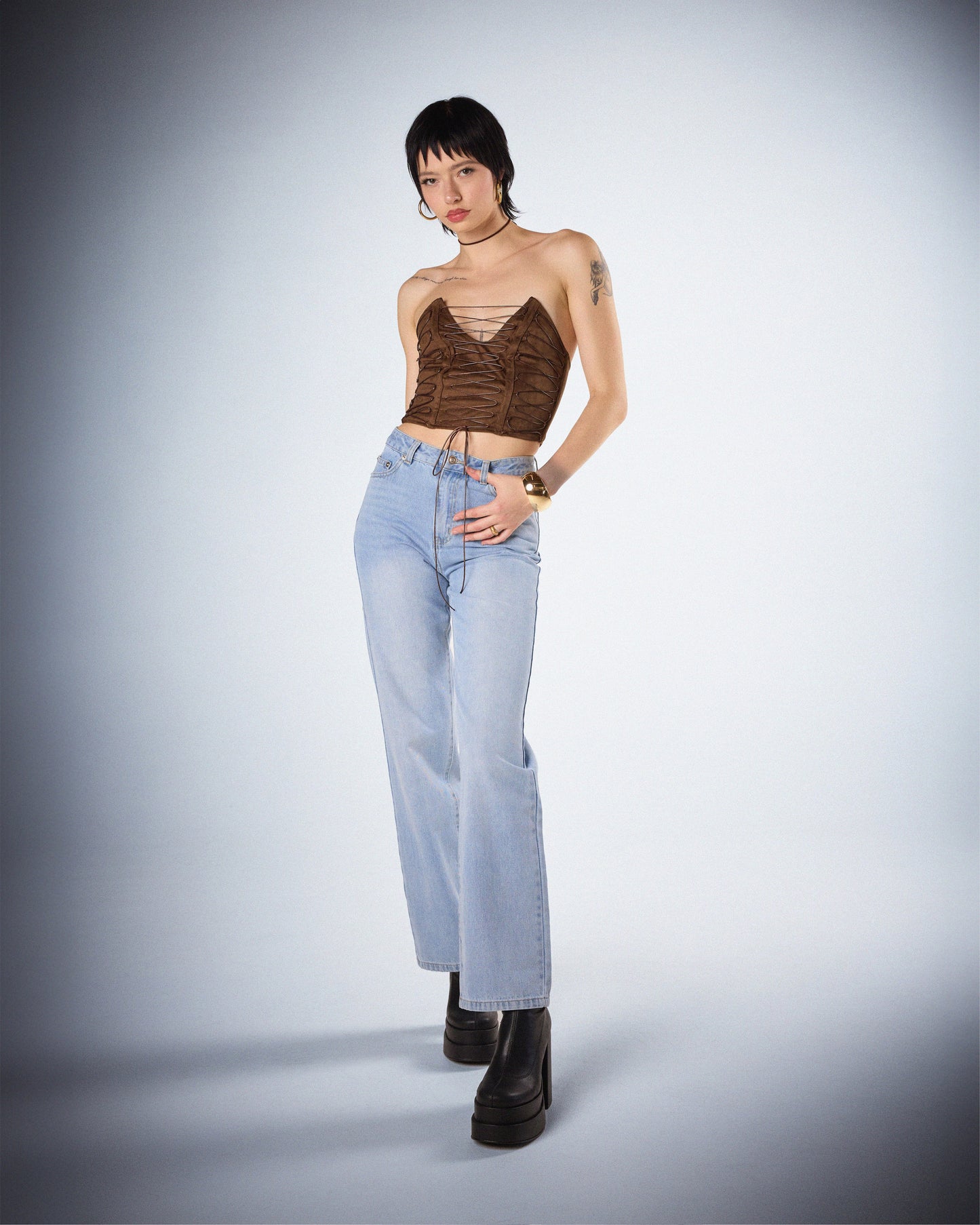 Bette Brown Lace Up Top