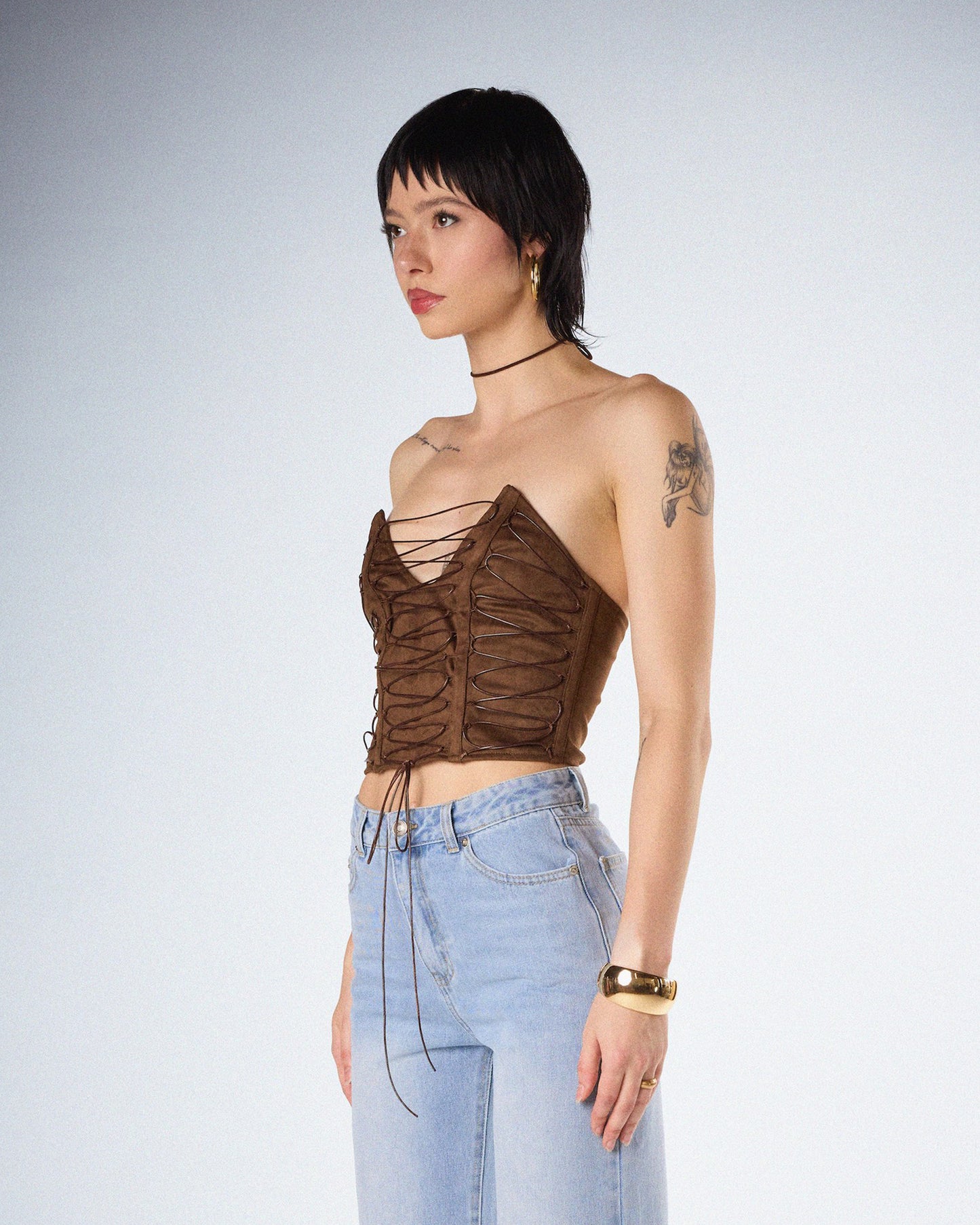 Bette Brown Lace Up Top