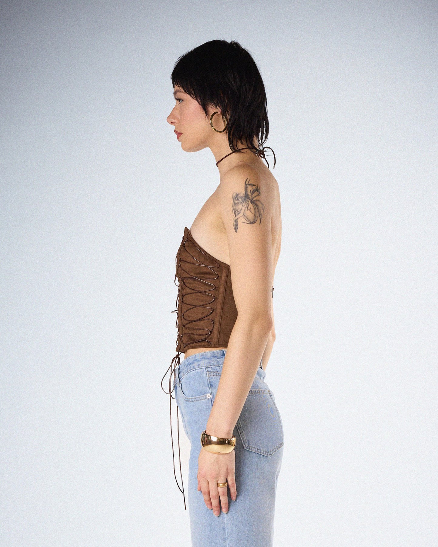 Bette Brown Lace Up Top