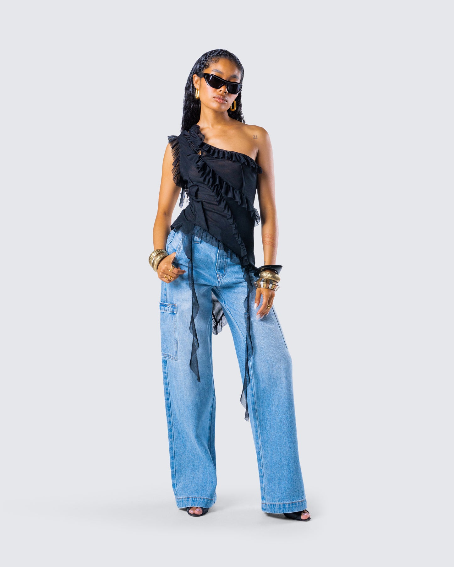 Blossom Blue Cargo Denim Pant