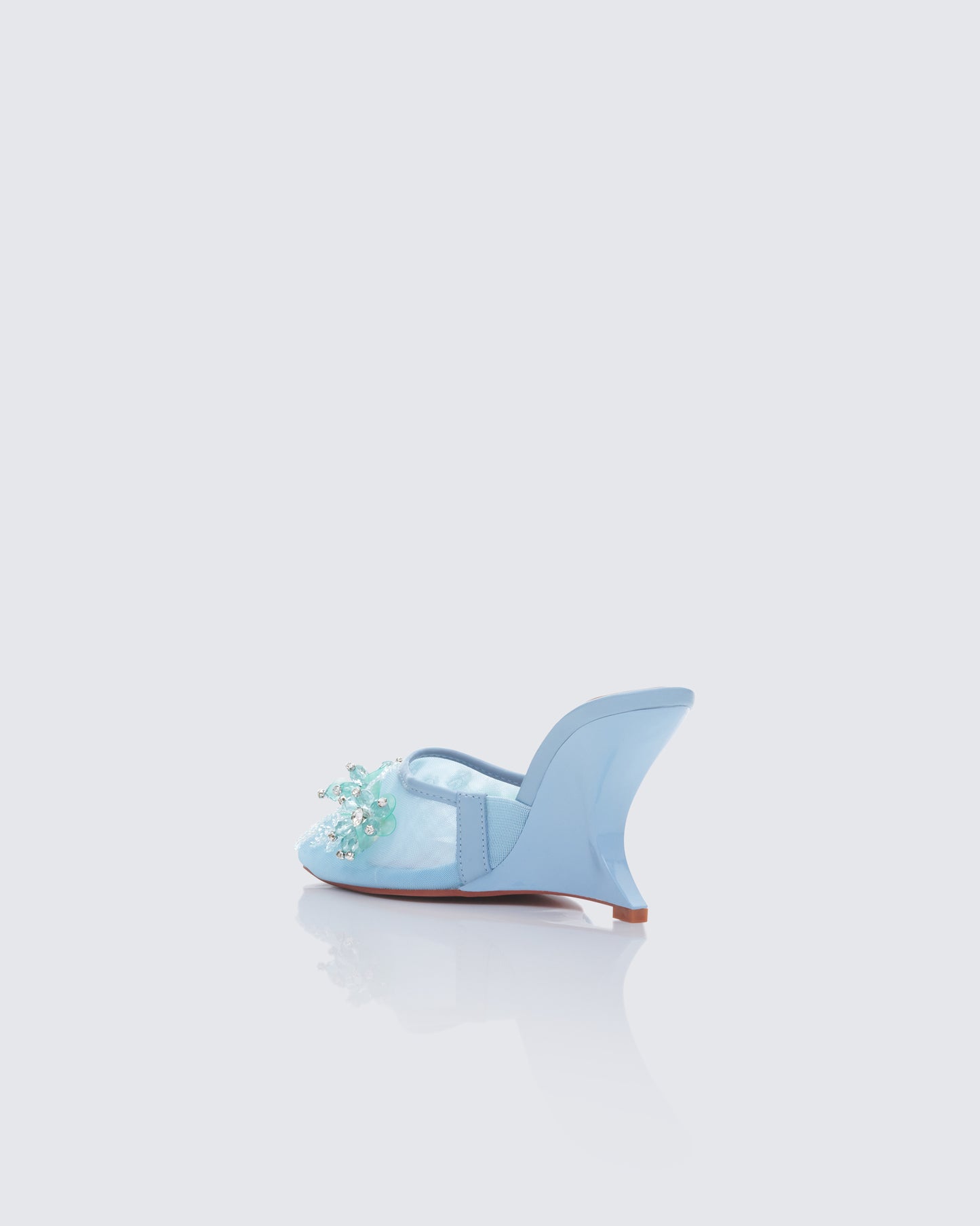 Women's blue mesh sandals styled on model – FINESSE