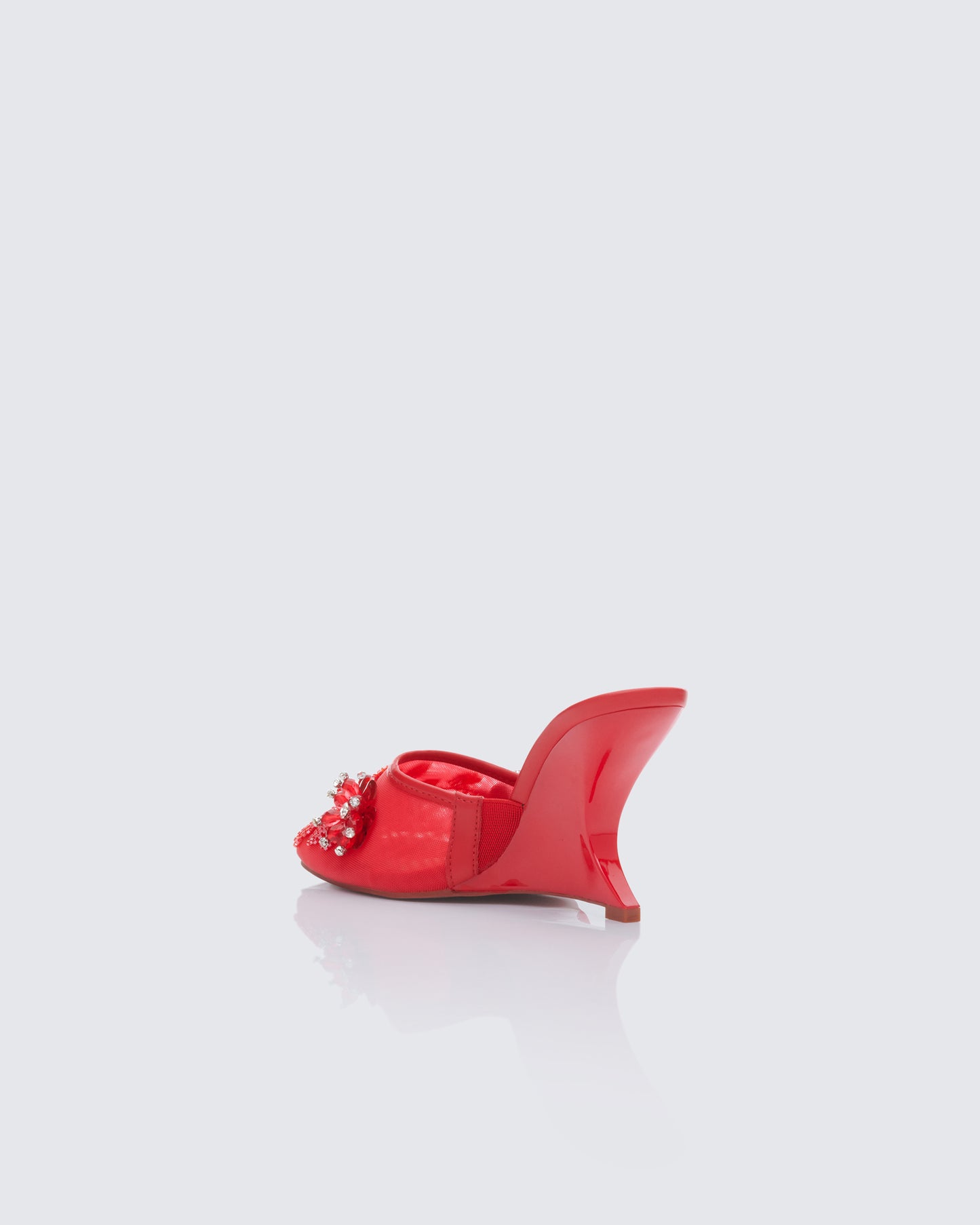 Women's red mesh sandals styled on model – FINESSE