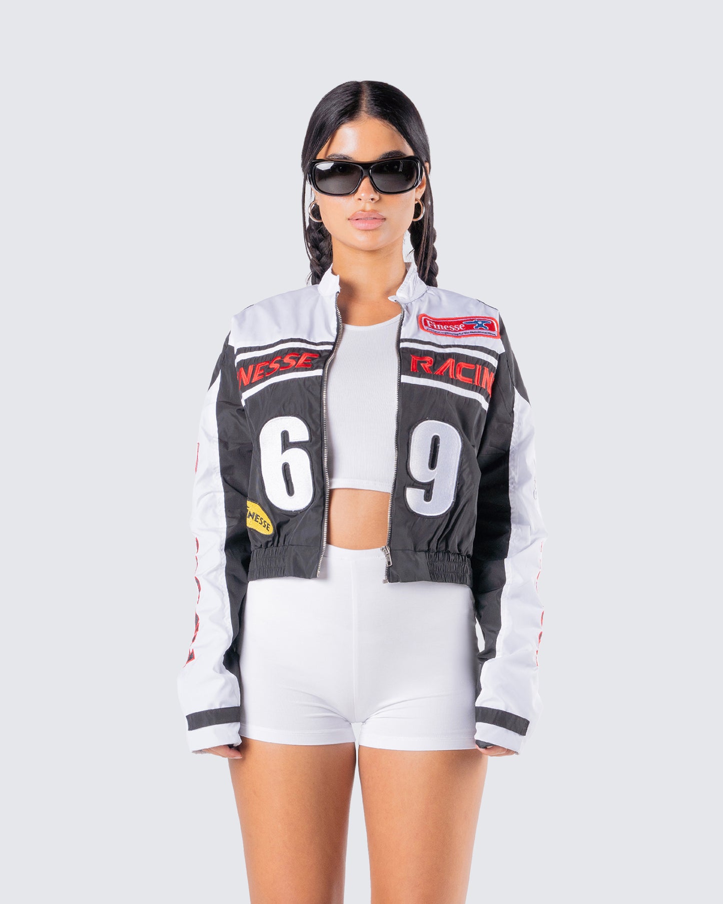 Brent Patchwork Moto Racing Jacket model front