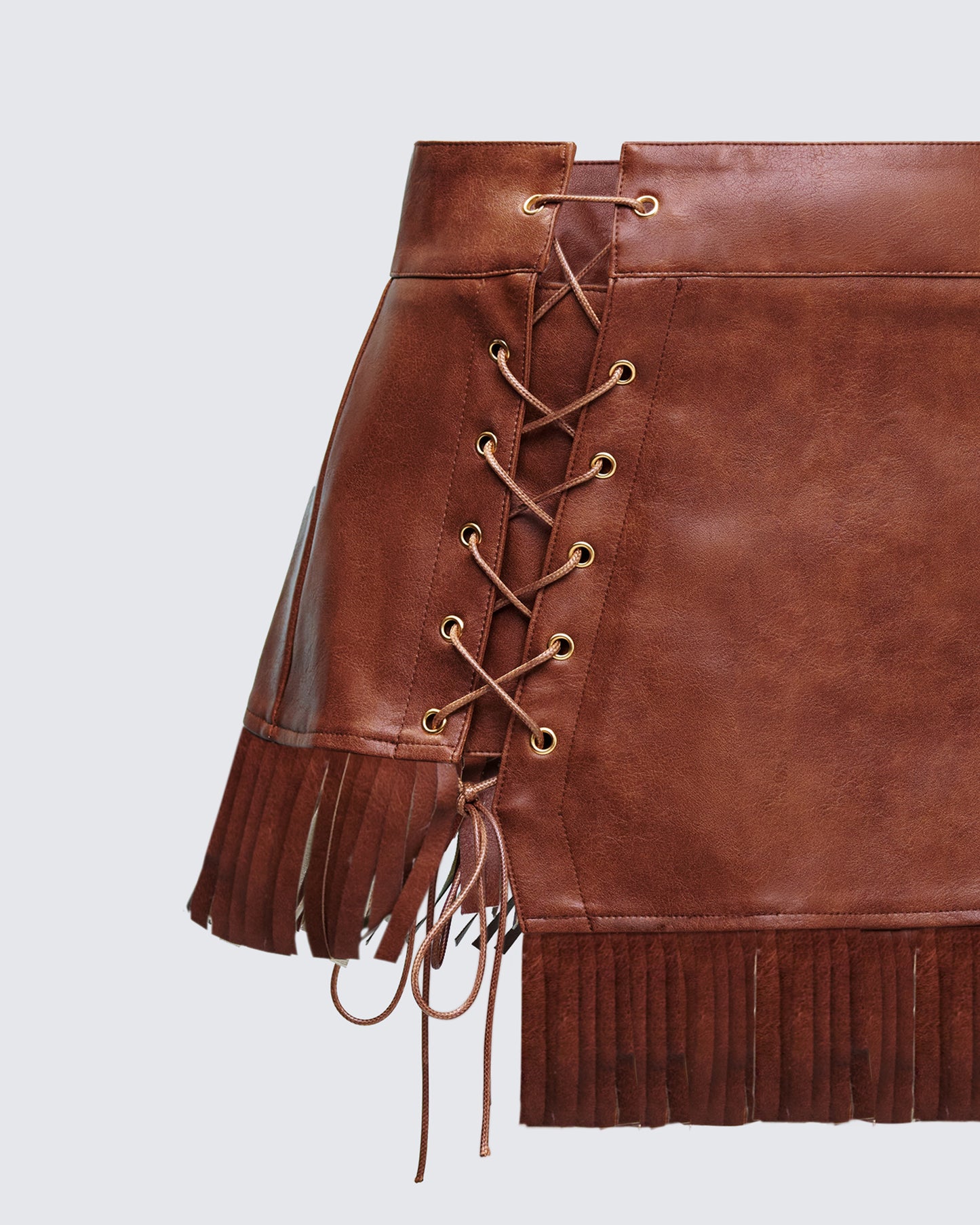 Breya Brown Vegan Leather Fringe Skirt