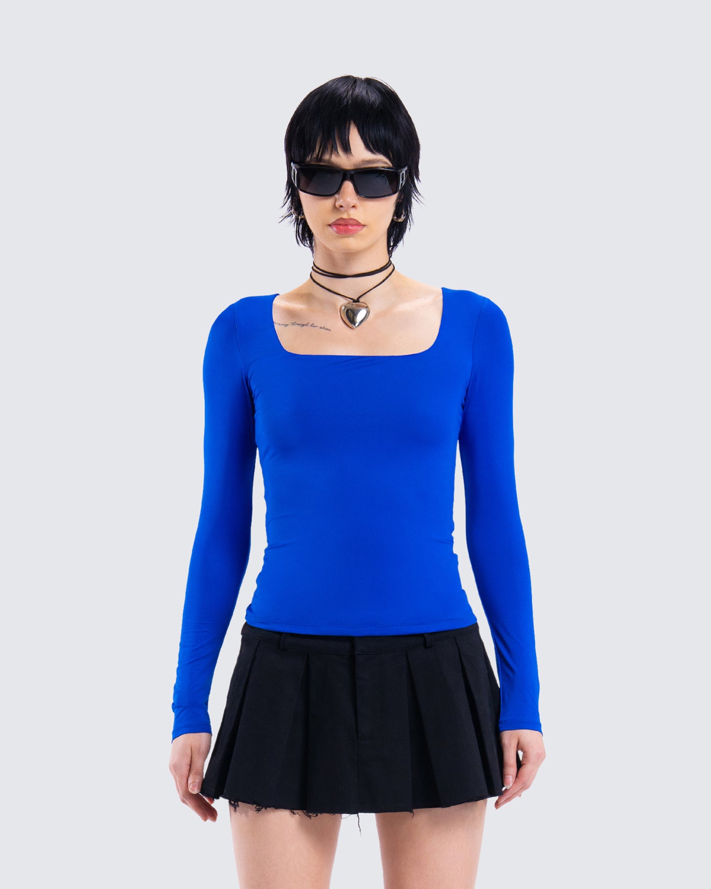 Brynee Blue Long Sleeve Top model front