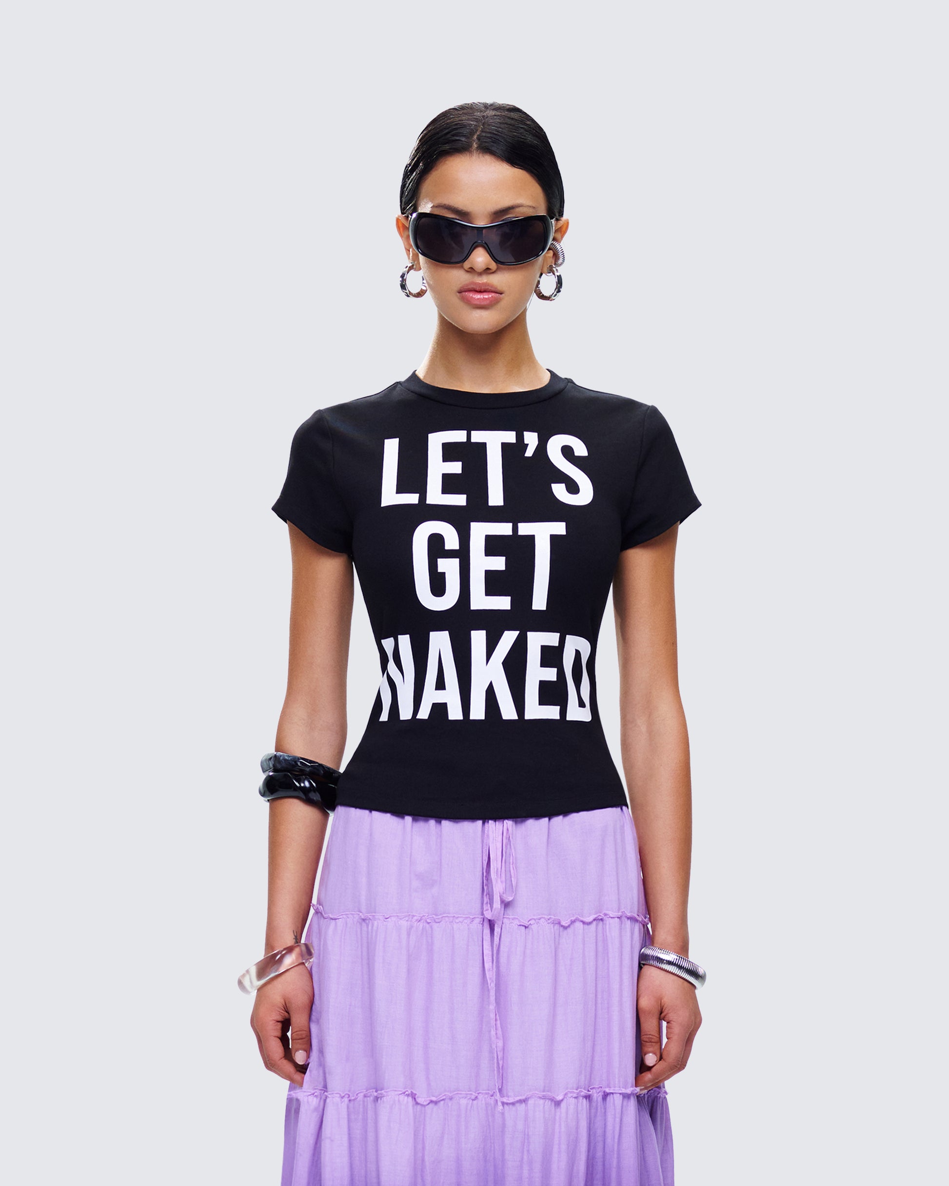 Calianna Black Graphic Tee model front