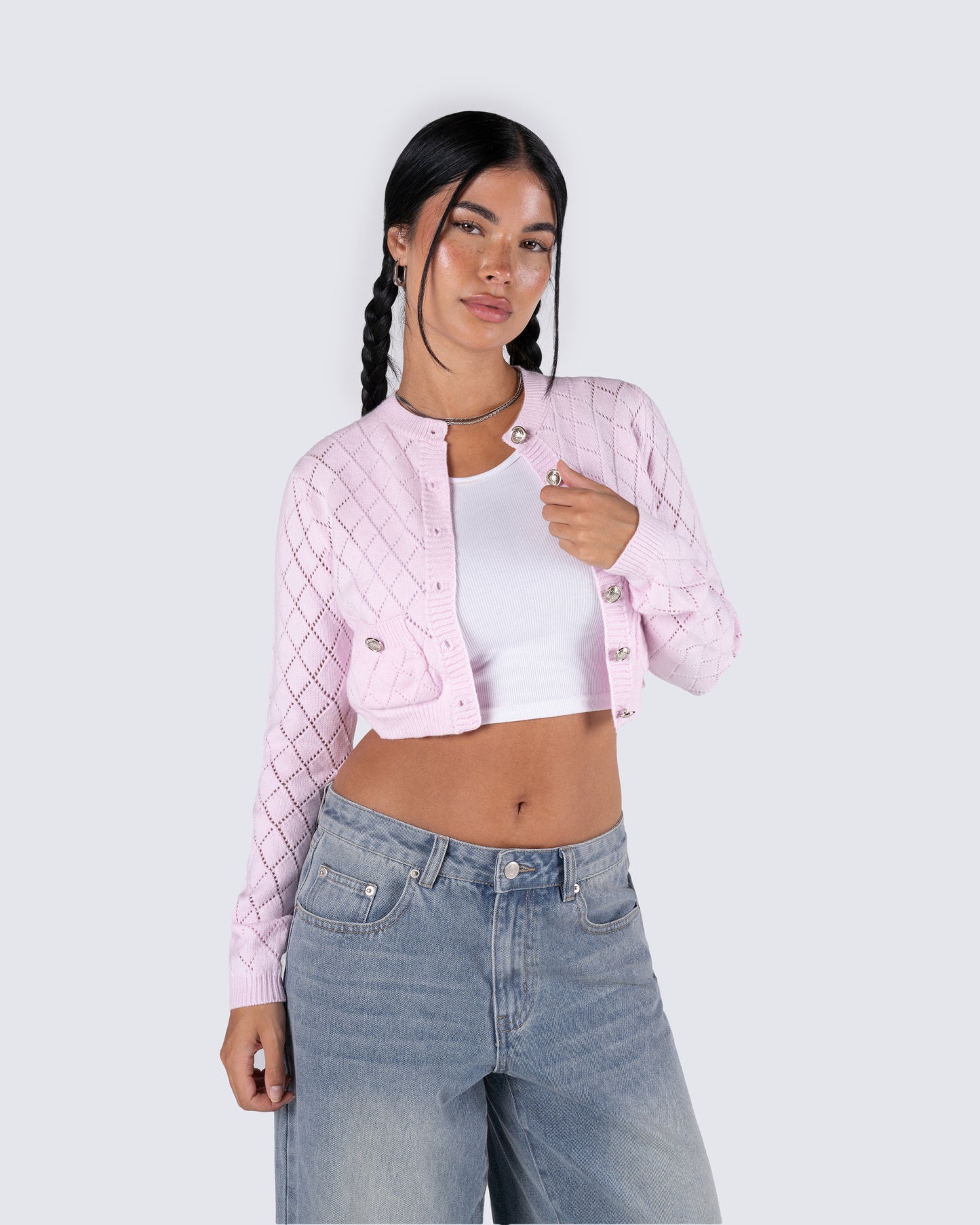 Celine Pink Pattern Knit Cardigan