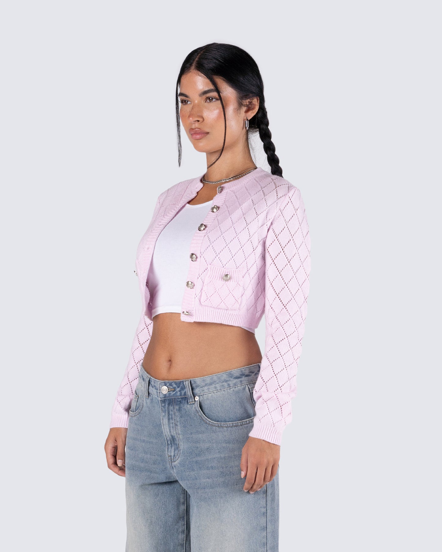 Celine Pink Pattern Knit Cardigan
