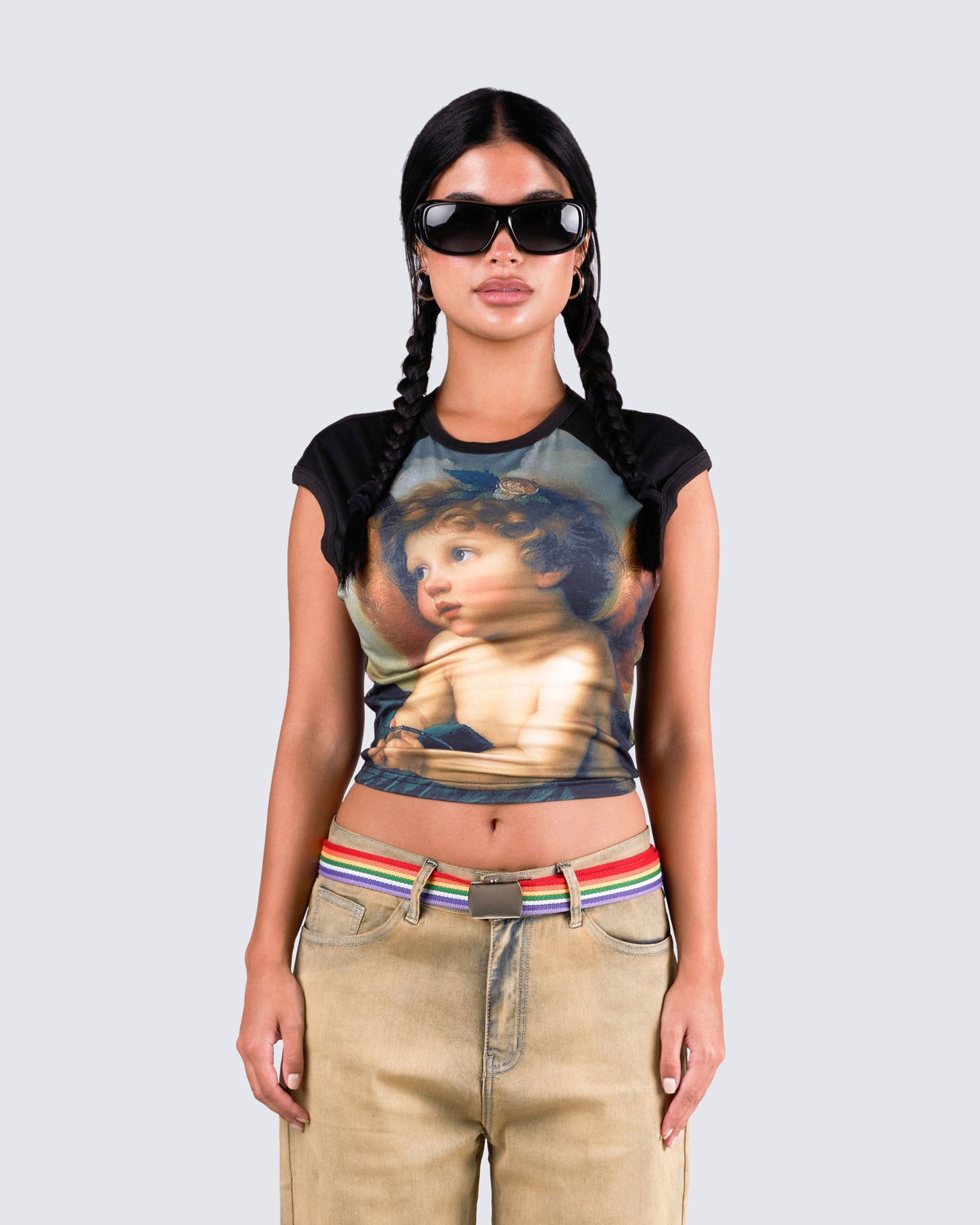 Cheryse Angel Print Jersey Top model front