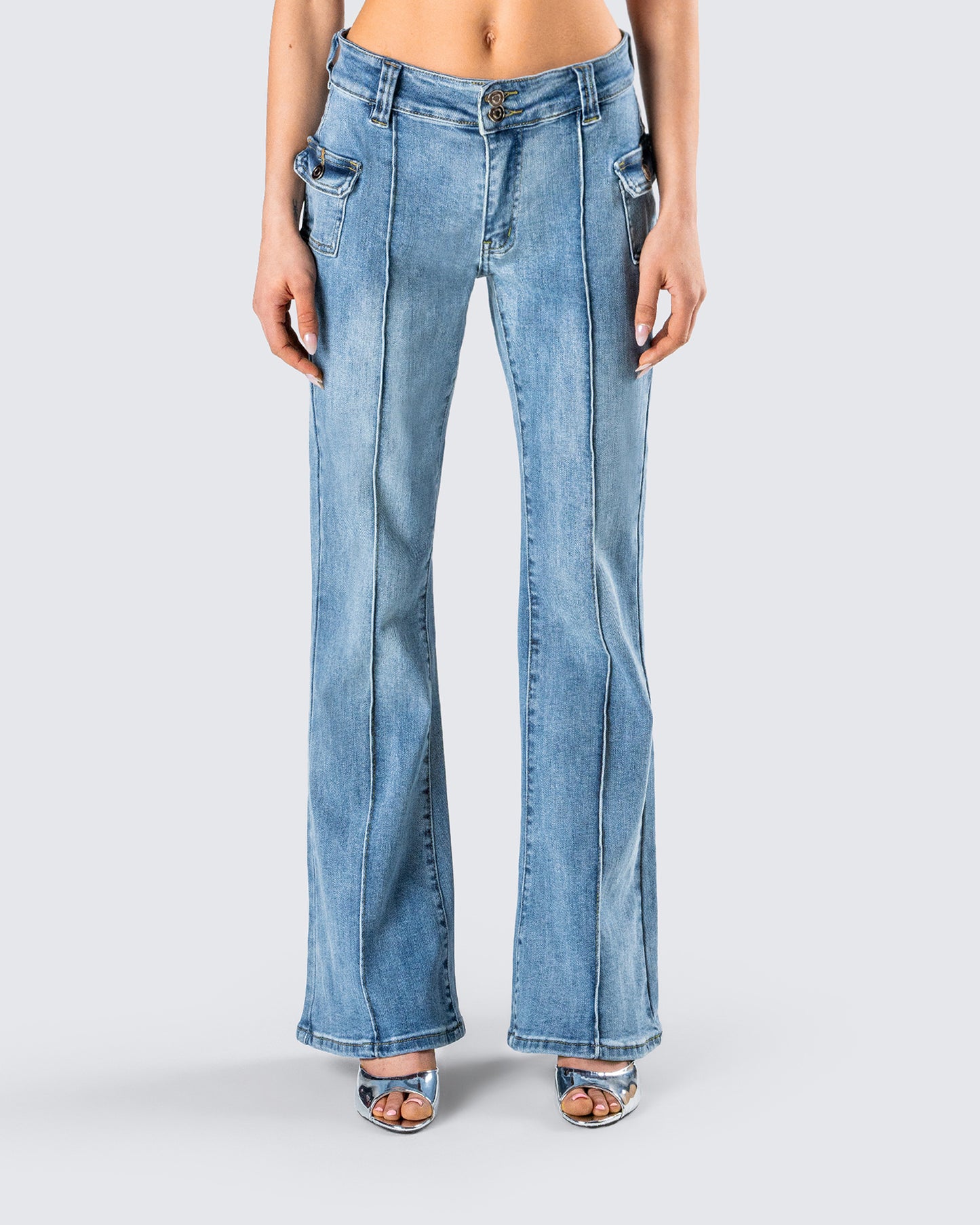Christie Blue Mid Rise Jeans model front