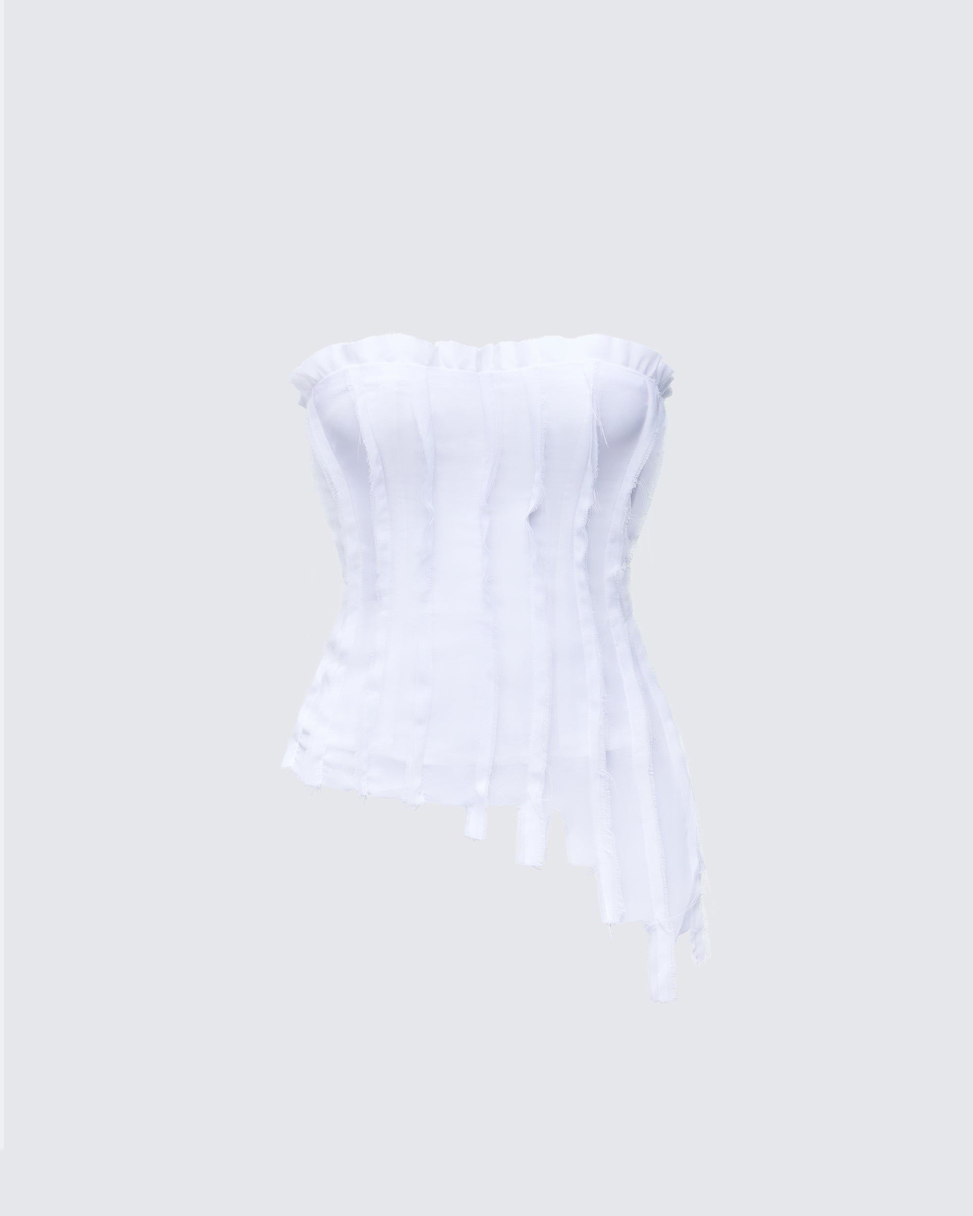 White Chiffon Corset Top - Strapless Asymmetric  FINESSE