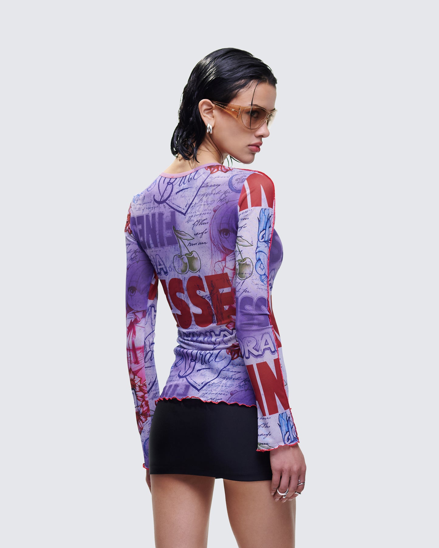 Cleodora Purple Printed Mesh Top