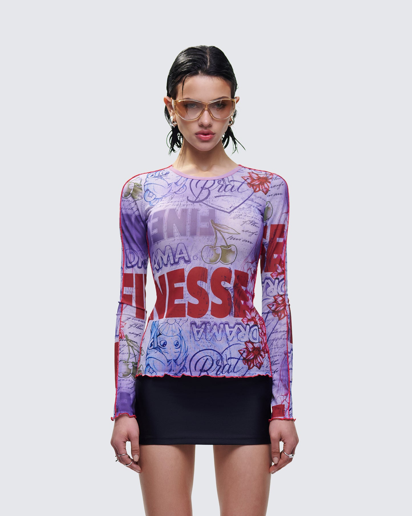 Cleodora Purple Printed Mesh Top