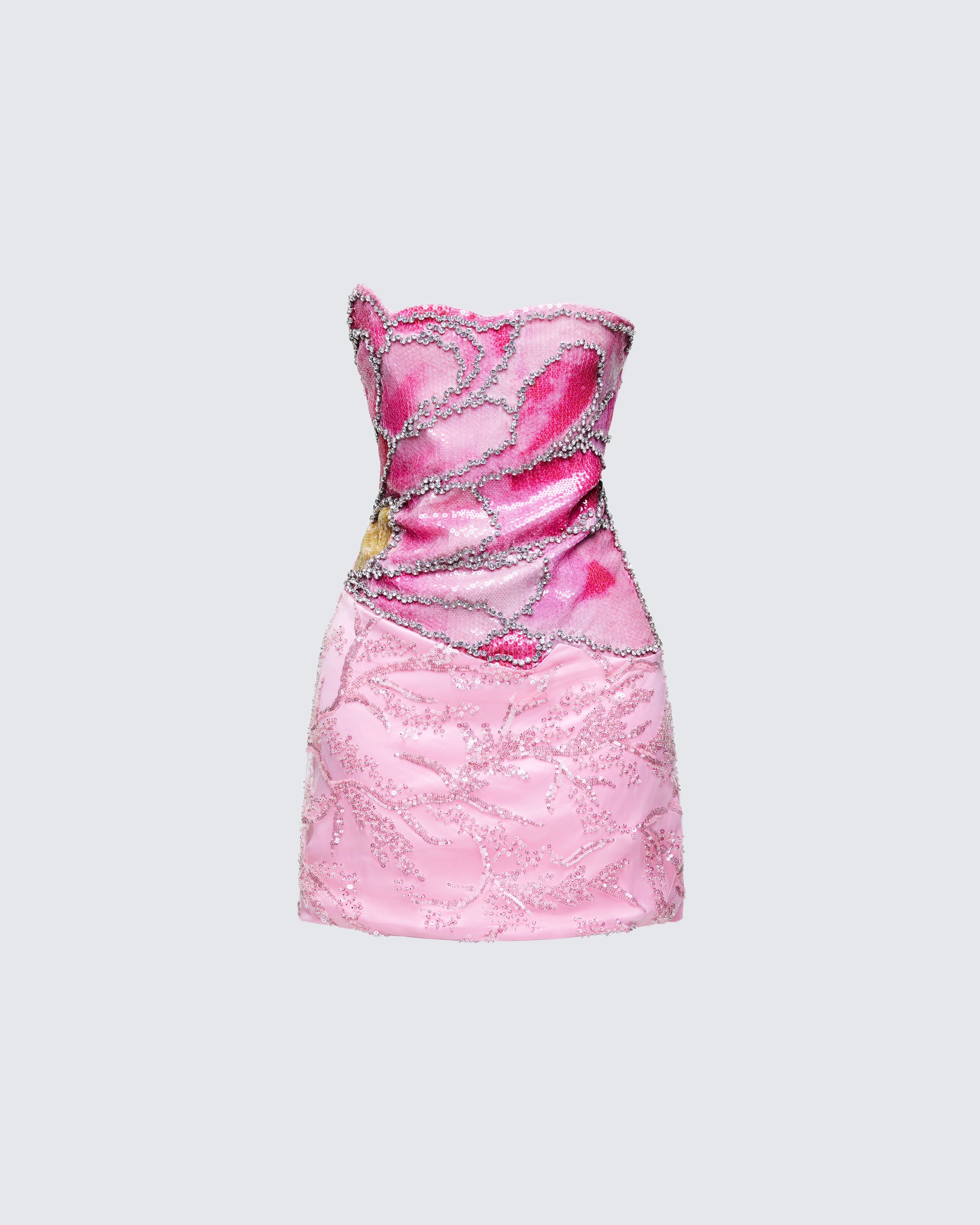 hand embellished couture strapless corset mini dress To order this champagne crystal mini dress DM @reineecouture A structured corset mini dress in a soft champagne tone, intricately hand-embellished with cascading crystal draping that contours the body with precision. Designed