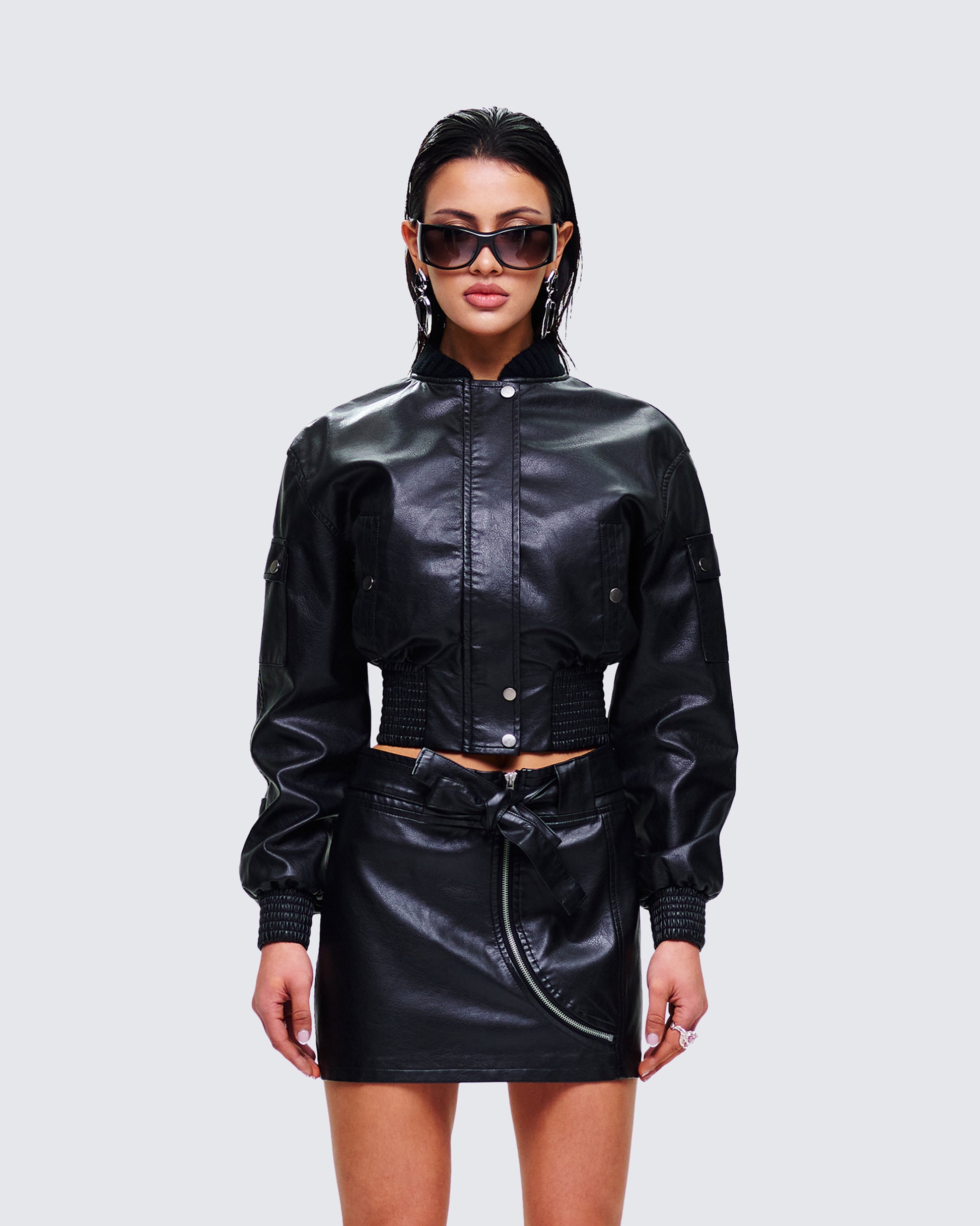 Darah Black Bomber Jacket model front