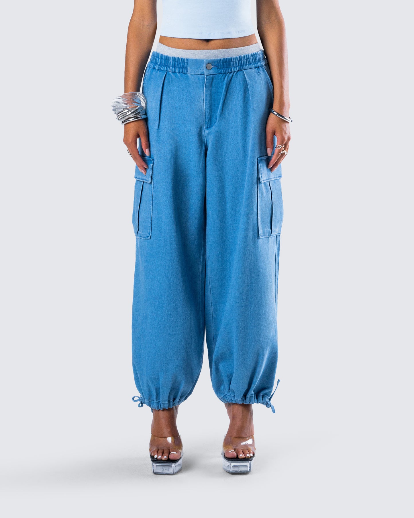 Darby Blue Denim Parachute Pant model front